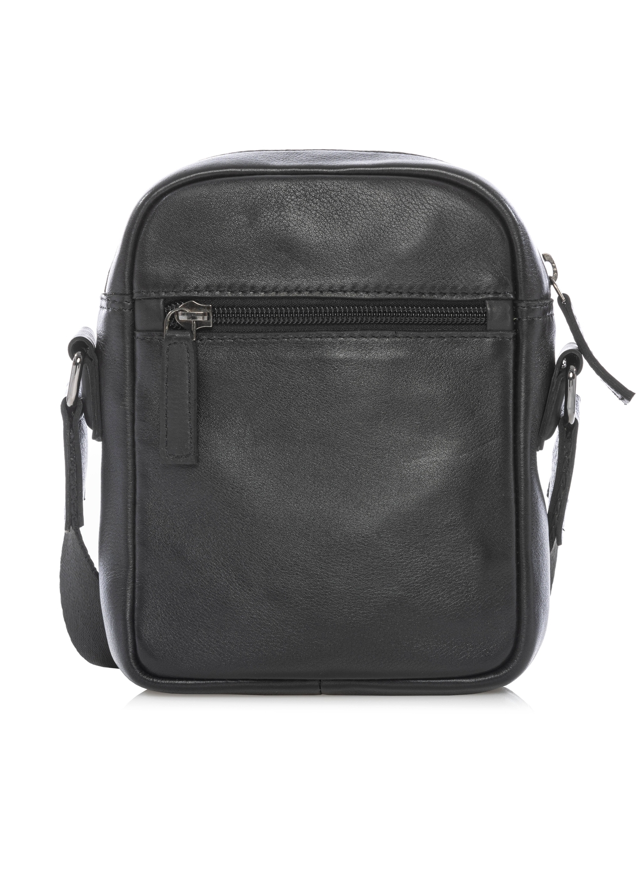 Čierna malá kožená pánska taška TORMS-0498-99(W26) - pohľad na produkt zozadu, na bielom pozadí.