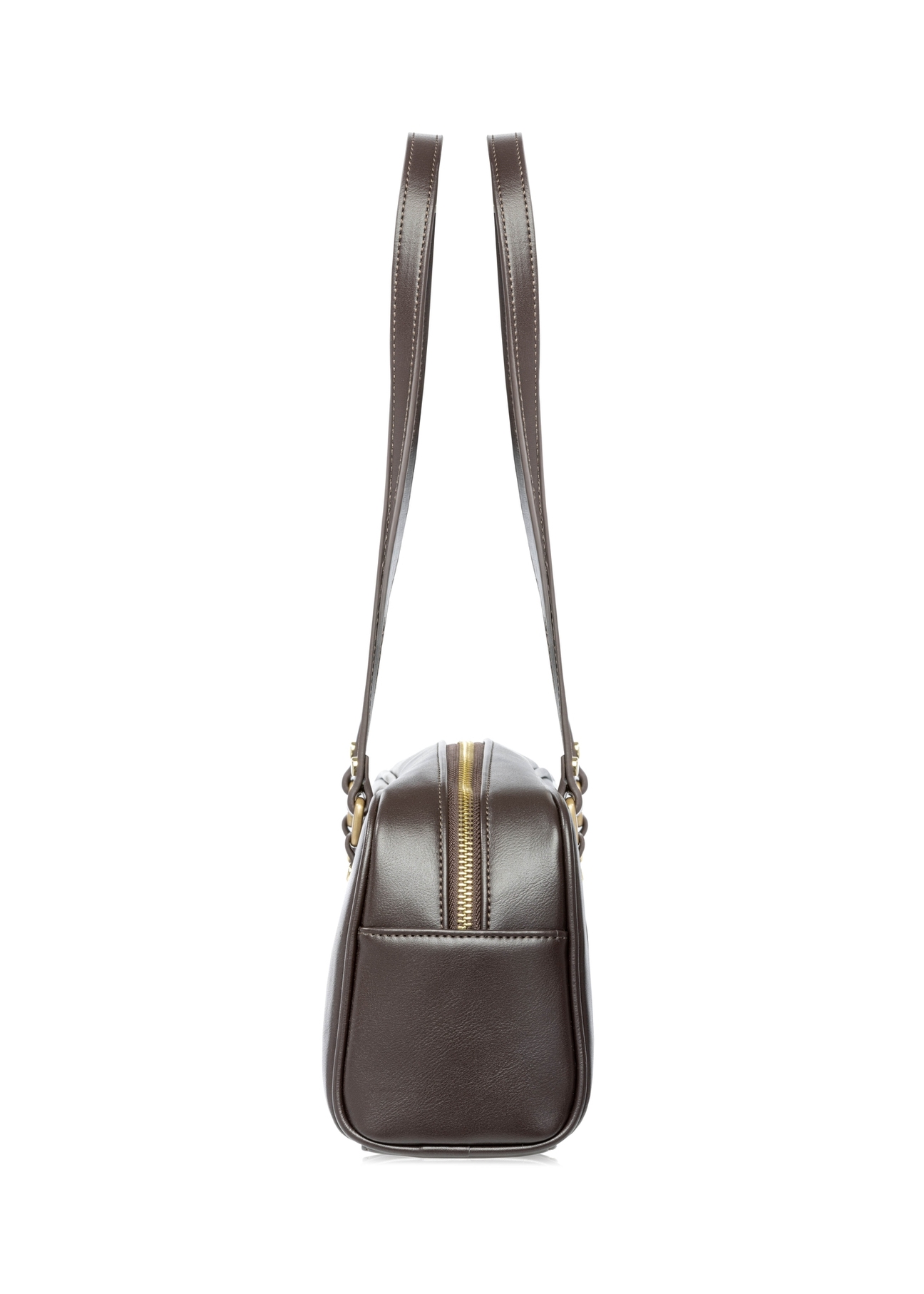 Tmavohnedá taška cez rameno TOREC-1233-1I(W26), bočný pohľad na produkt na bielom pozadí.