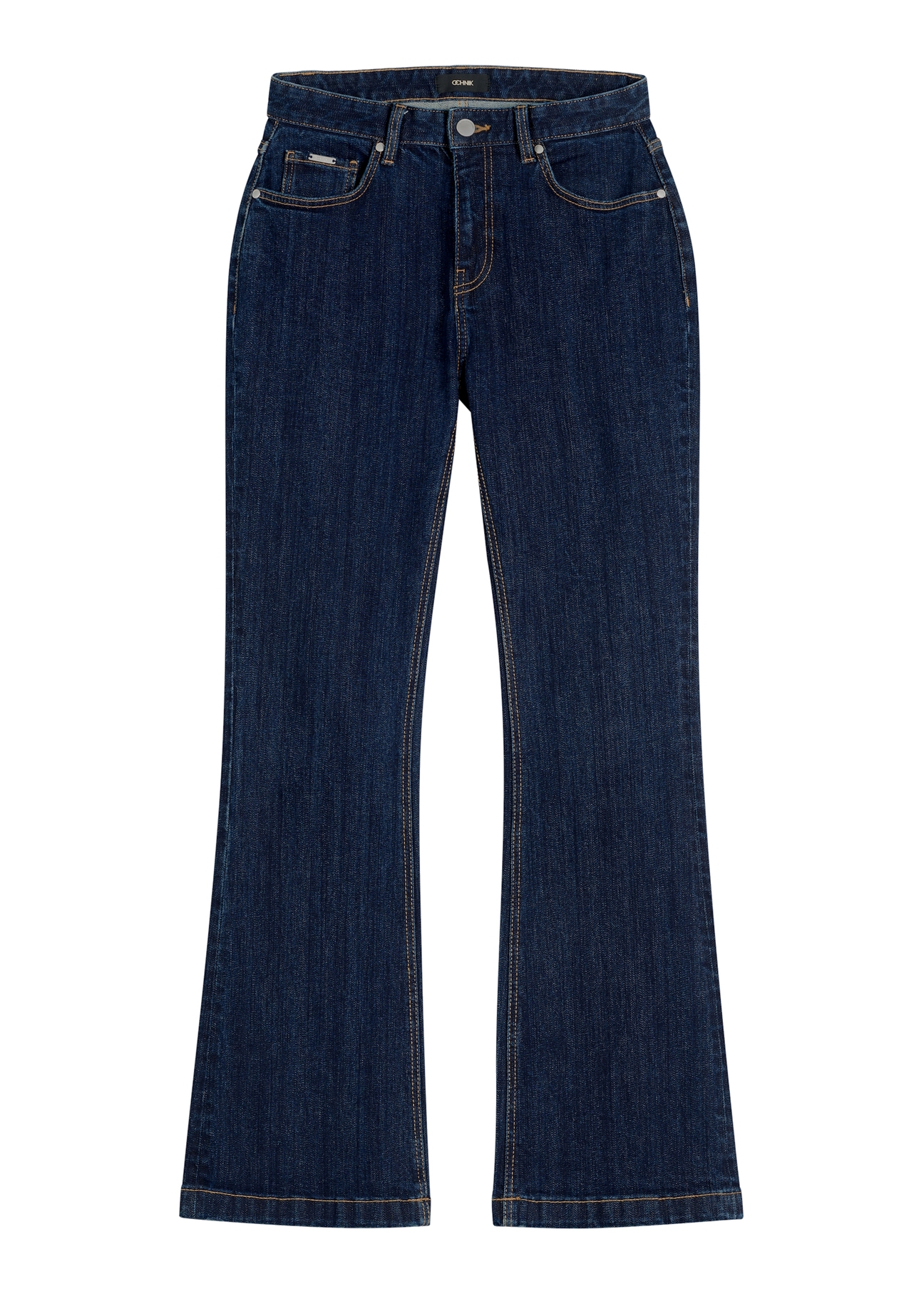 Tmavomodré džínsy so širokými nohavicami JEADT-0015-7H(W26) - pohľad spredu na produkt, na bielom pozadí.