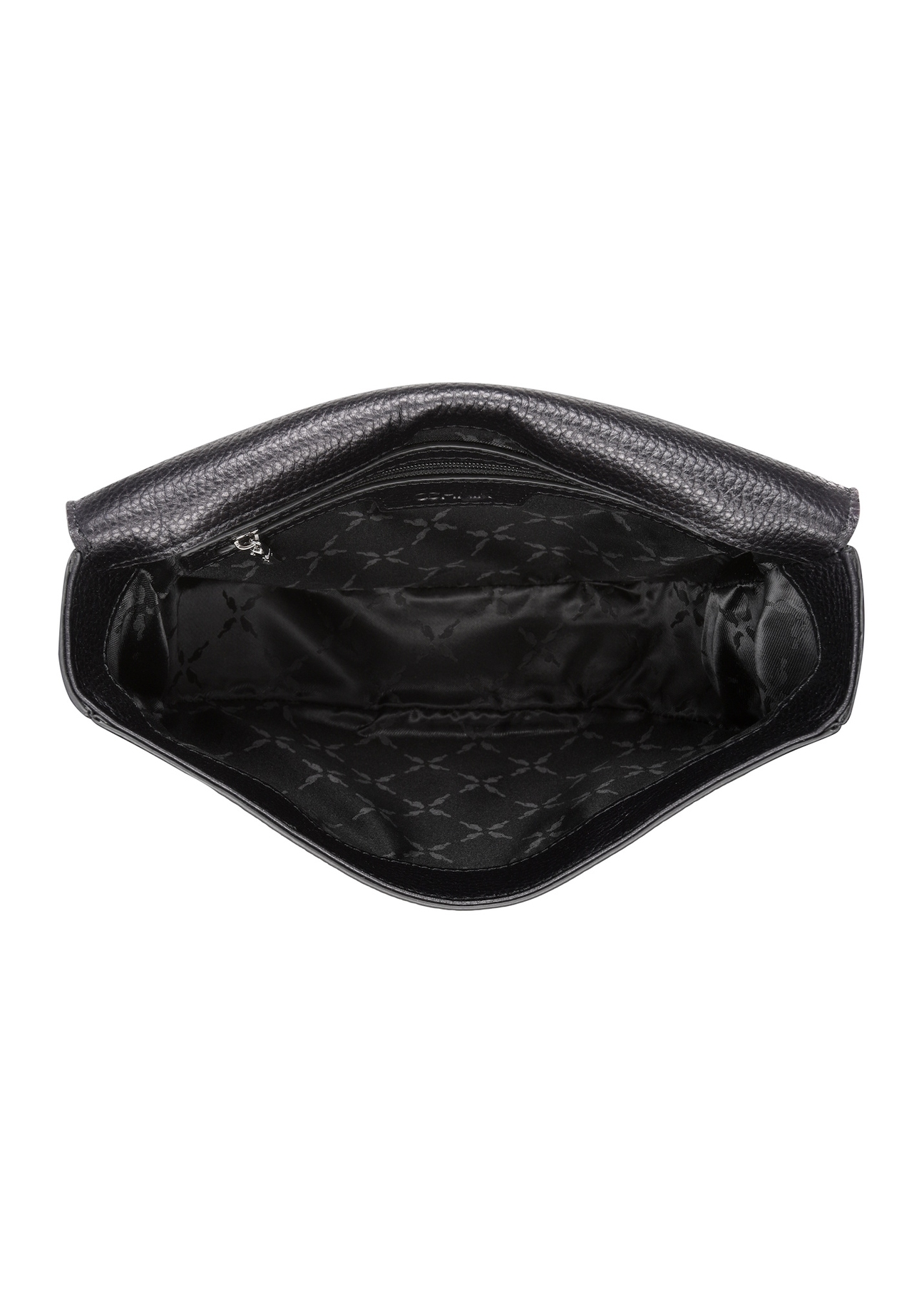 Čierna kožená dámska kabelka cez rameno TORES-1218-9I(W26), pohľad na produkt vo vnútri na bielom pozadí.