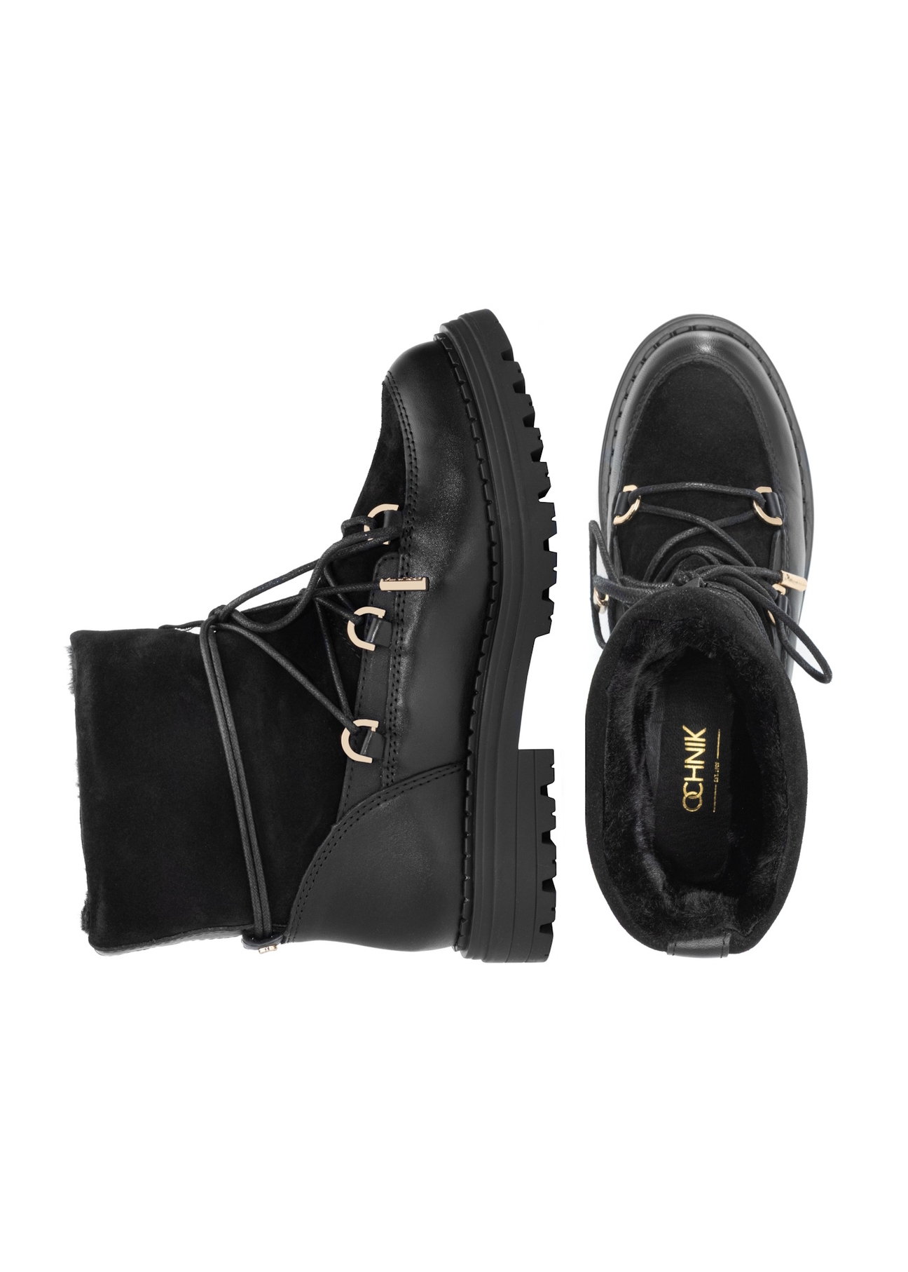 Dámske čierne semišové snehule BUTYD-1201-99(Z25), pohľad na produkt zhora na bielom pozadí.