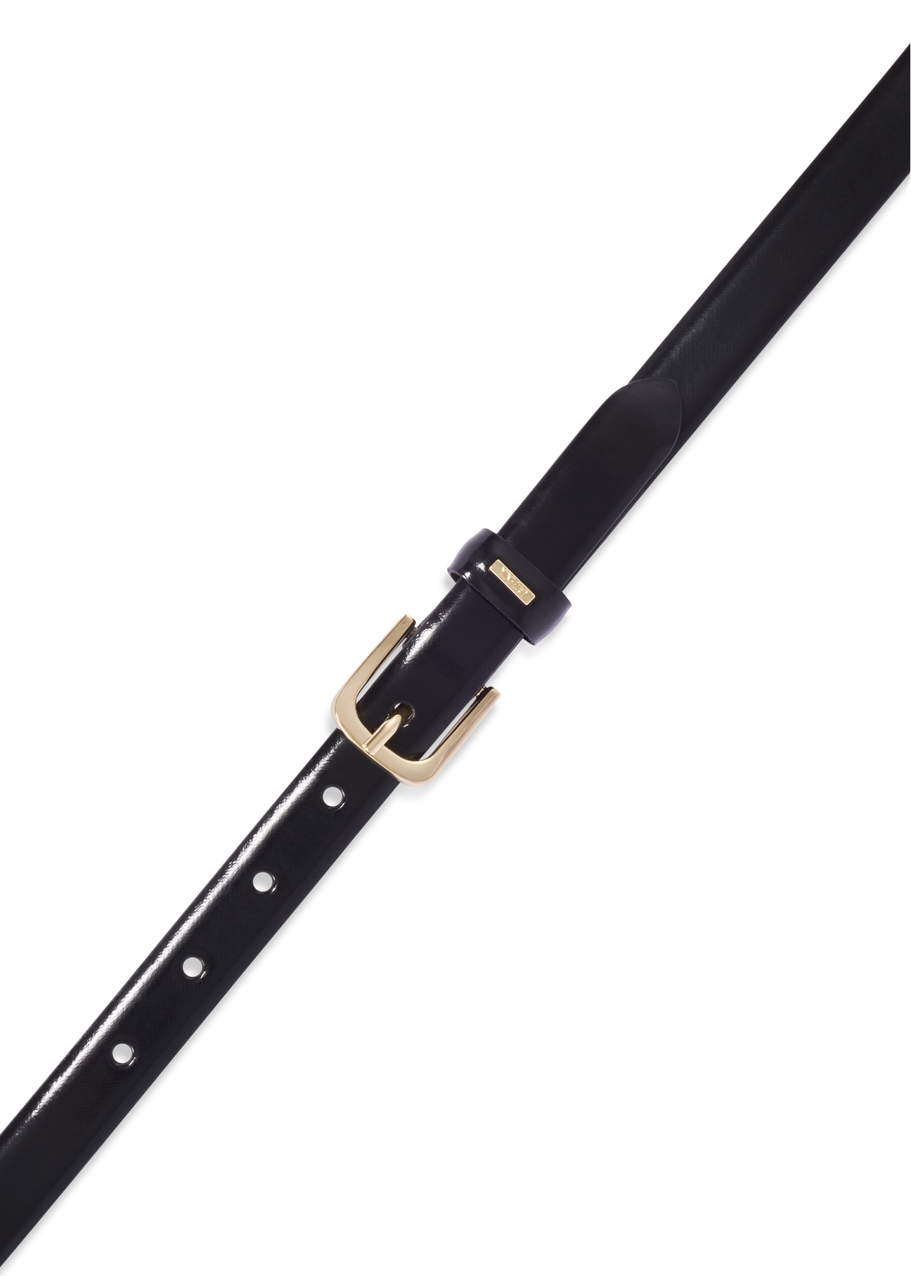 Čierny kožený dámsky opasok PASDS-0300-9F(Z26), pohľad na produkt zhora na bielom pozadí.