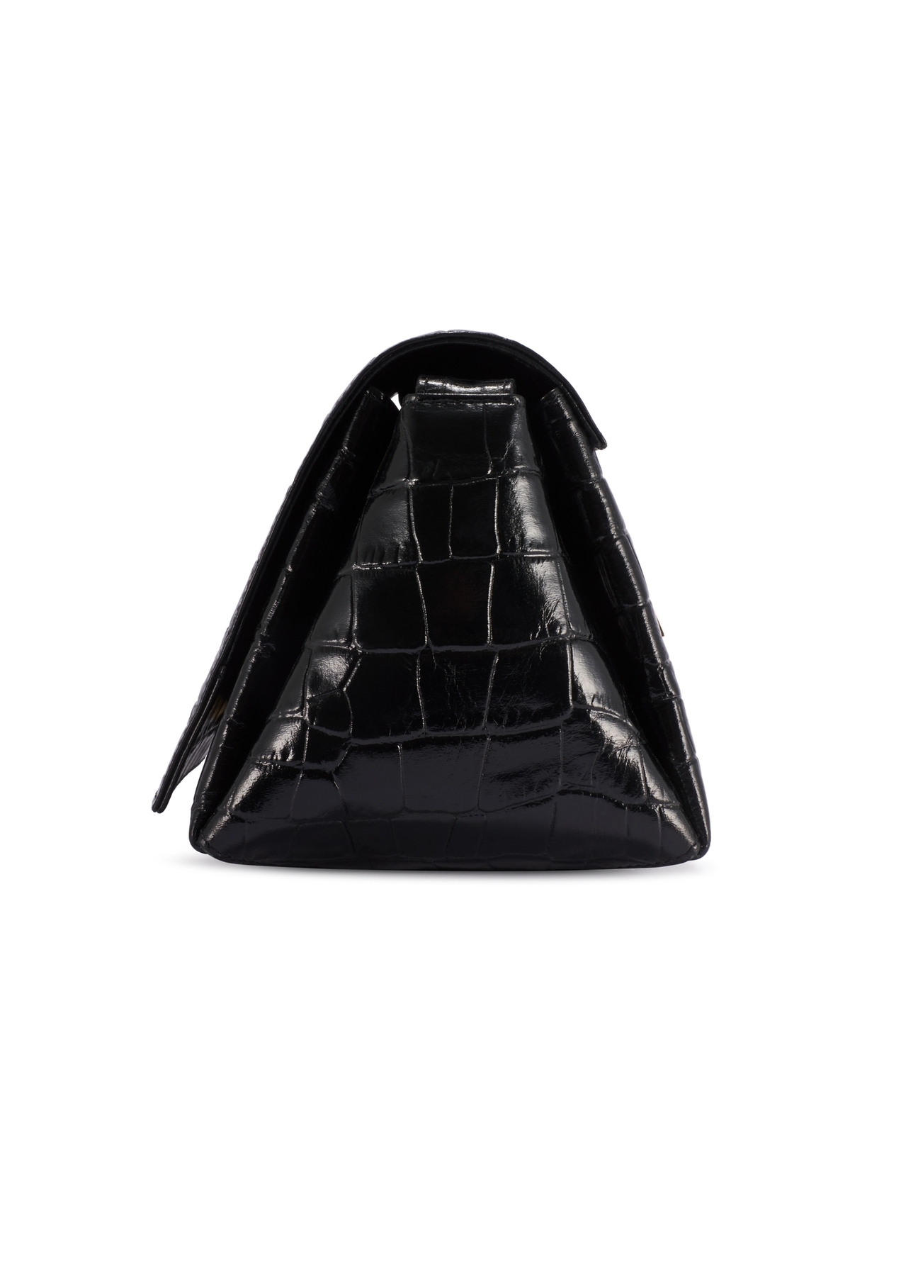 Čierna kožená dámska kabelka TORES-1234-9G(W26), pohľad na produkt zboku na bielom podklade.