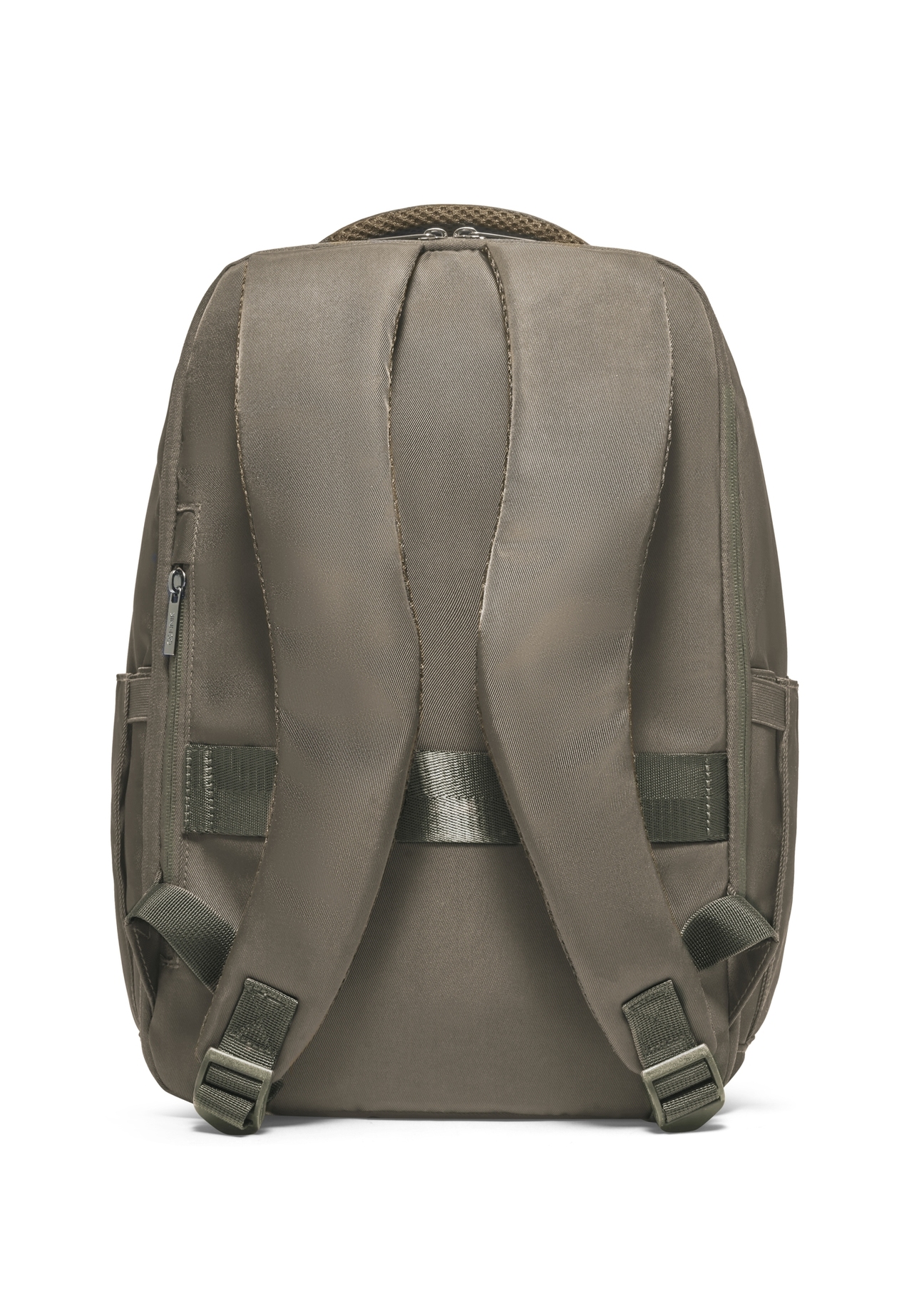 Khaki batôžkársky batoh PLCMN-0014-8D(Z26). Pohľad zozadu na bielom pozadí.