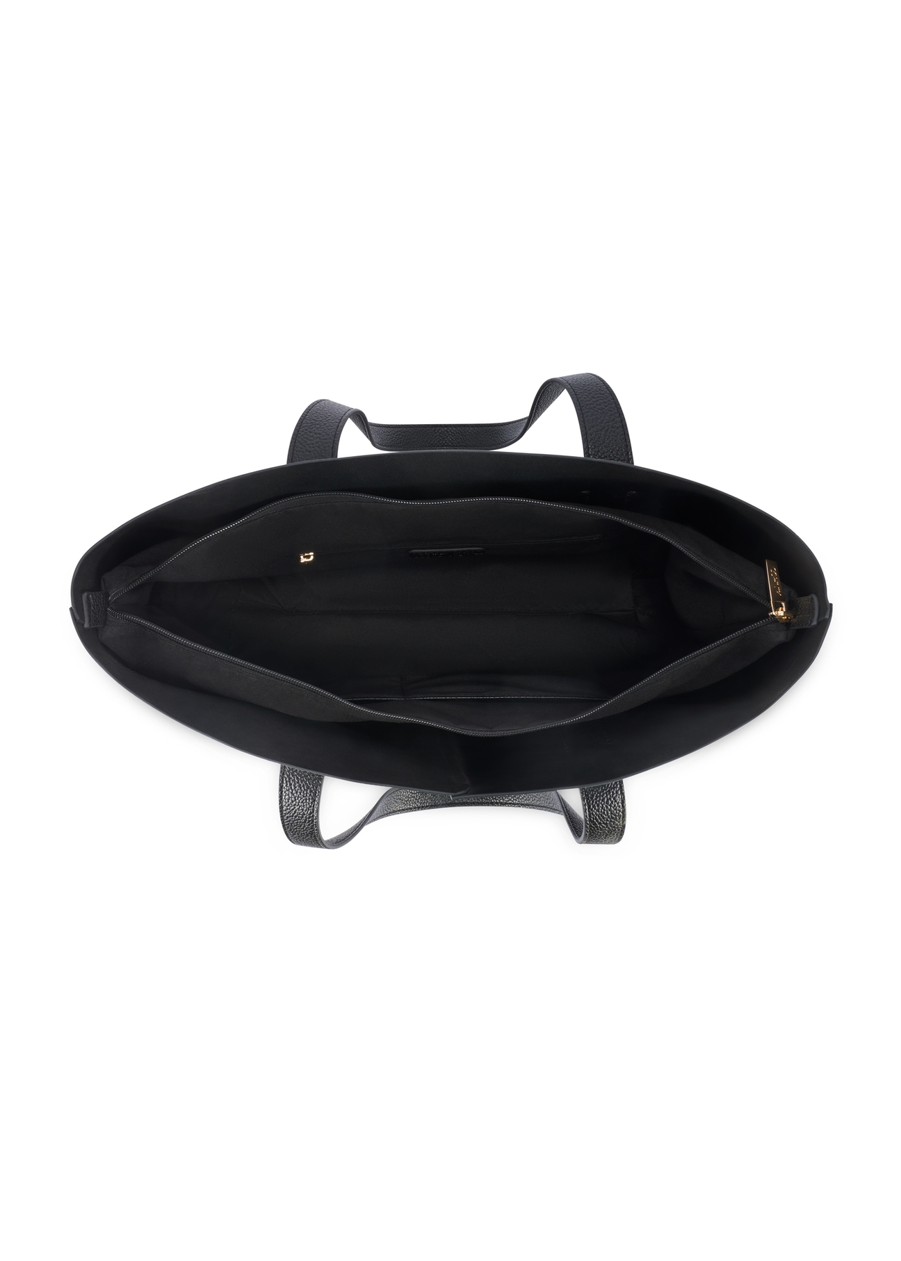 Čierna dámska nákupná taška TOREC-1208-9I(W26), pohľad na produkt zvnútra na bielom pozadí.