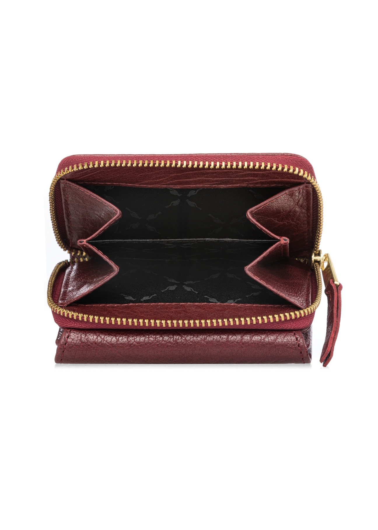 Malá skladacia dámska kožená peňaženka PORES-0816-4C(W26), pohľad na produkt vo vnútri na bielom pozadí.