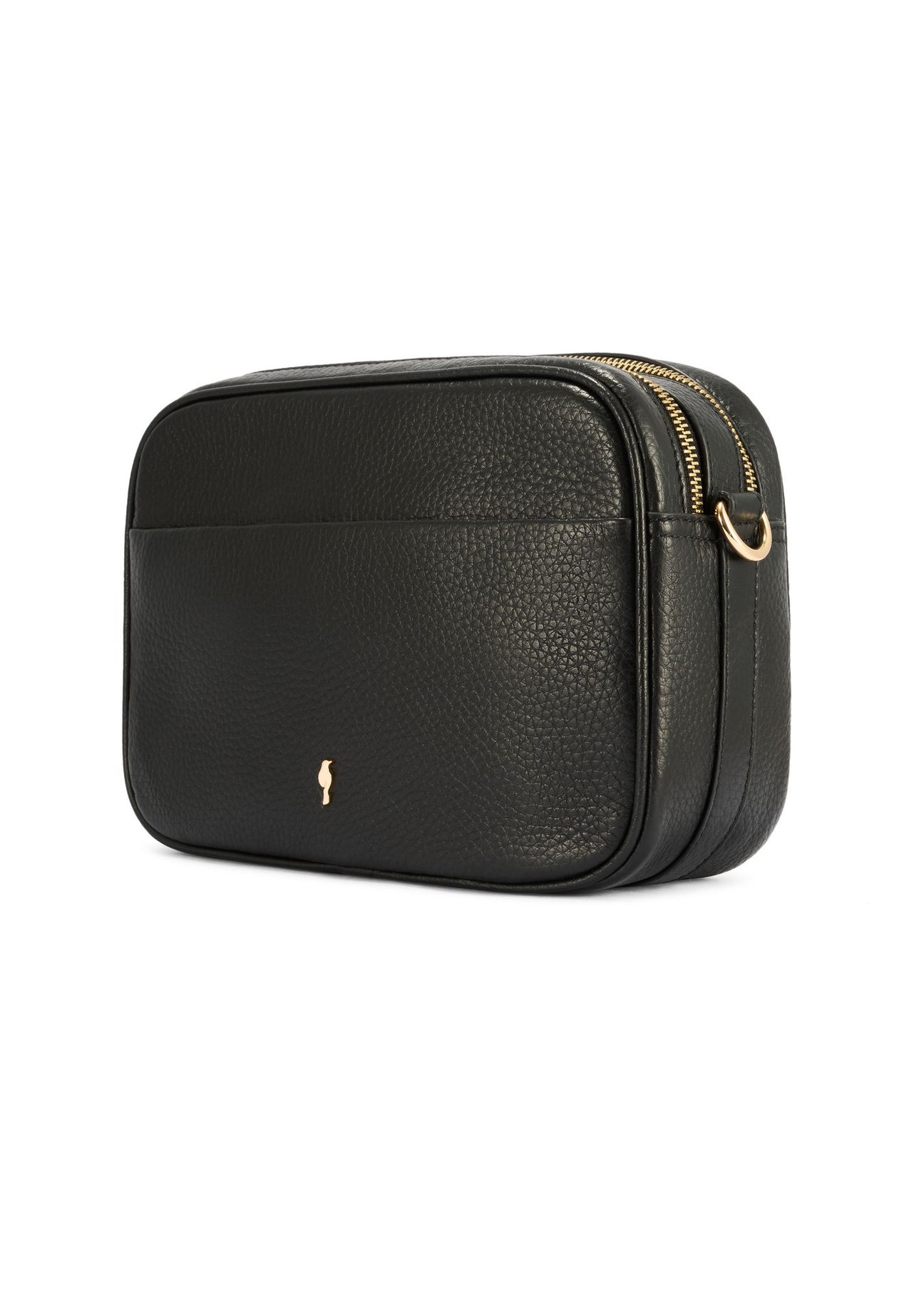 Čierna malá dámska kožená kabelka TORES-1284-9I(W26) - diagonálny pohľad na produkt, na bielom pozadí.