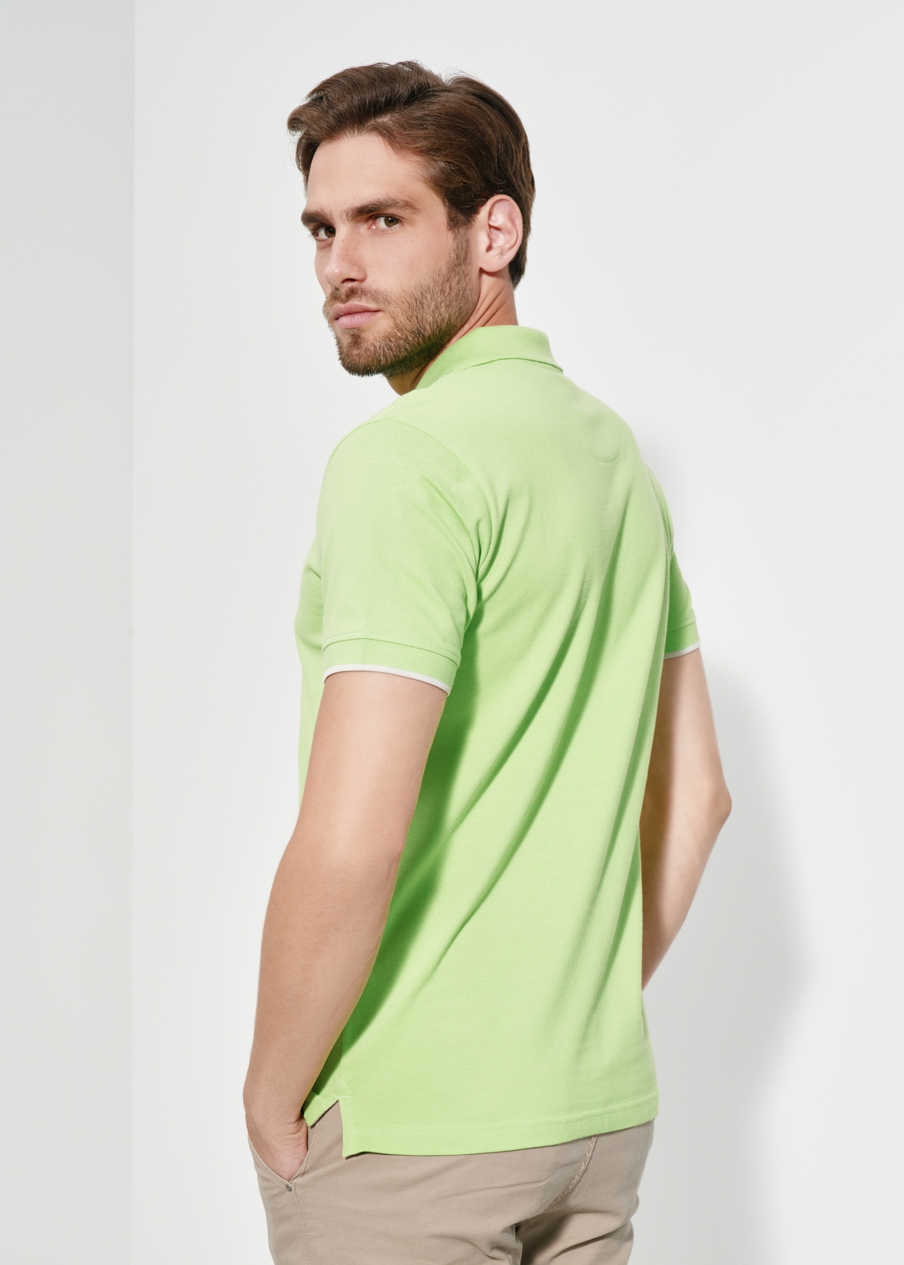 Pánske limetkovo zelené polo tričko POLMT-0045A-52(W24)-02