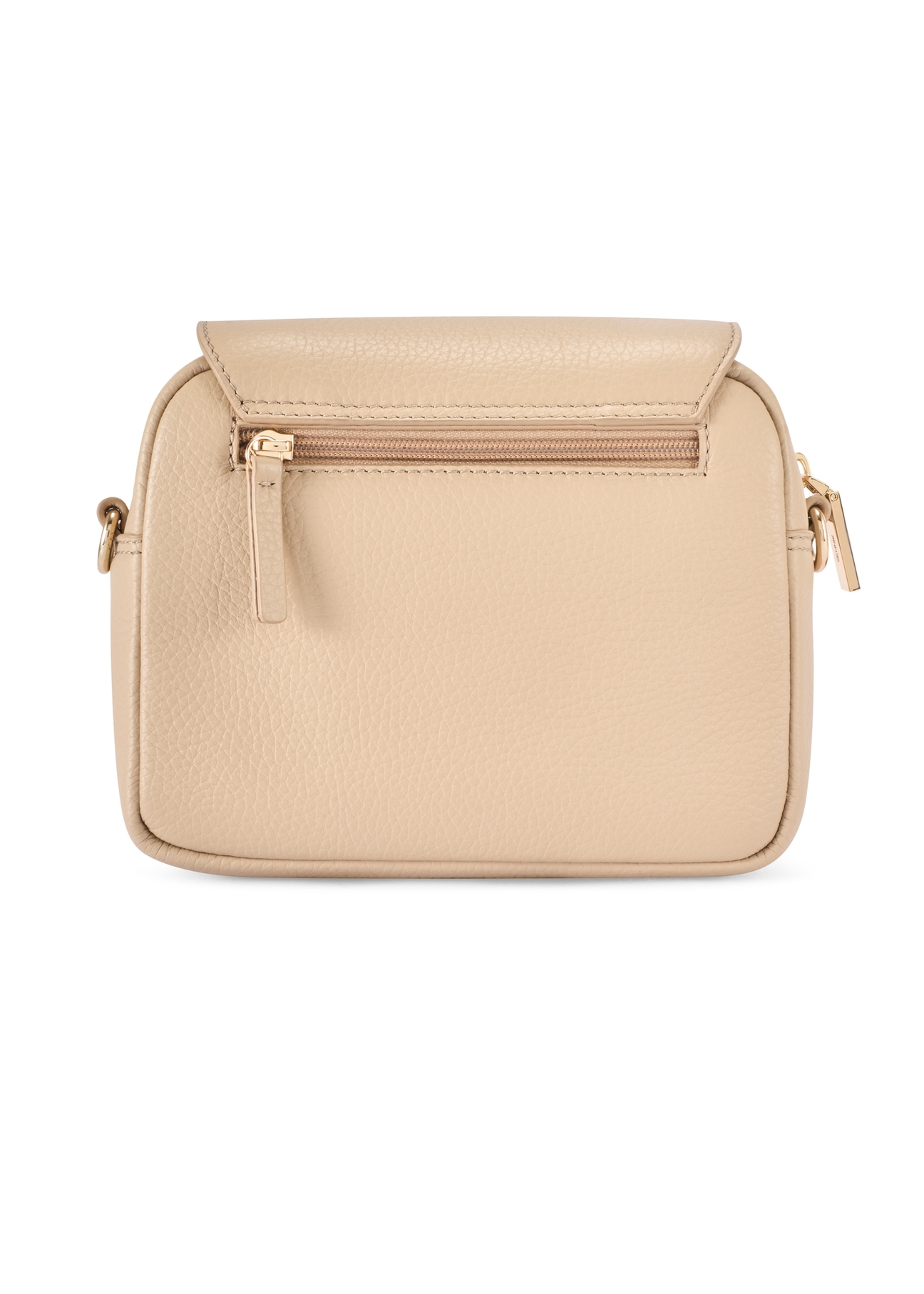 Dámska kožená kabelka cez rameno béžovej farby TORES-0958E-1B(W26) - pohľad na produkt zozadu, na bielom pozadí.