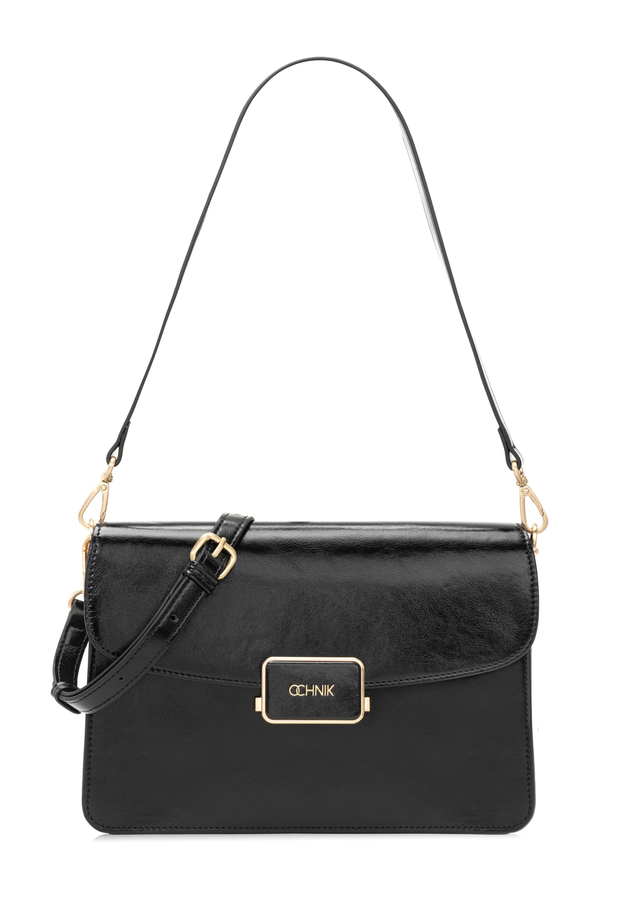 Čierna dámska taška cez rameno TOREC-1167-9F(W26), pohľad spredu na bielom pozadí.