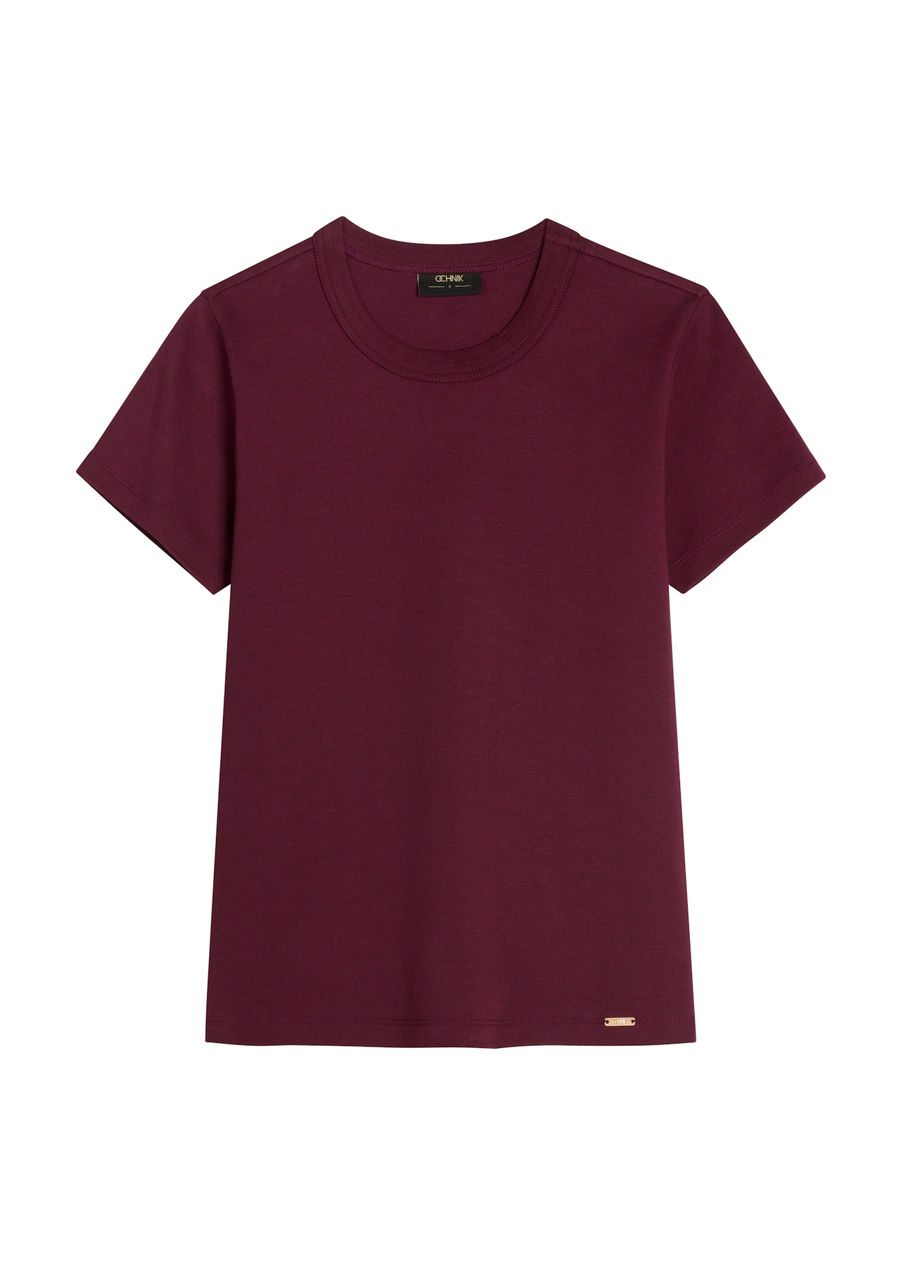 Dámske bavlnené tričko v bordovej farbe TSHDT-0144-4D(Z26)-1H(Z26), pohľad spredu na produkt na svetlom pozadí.