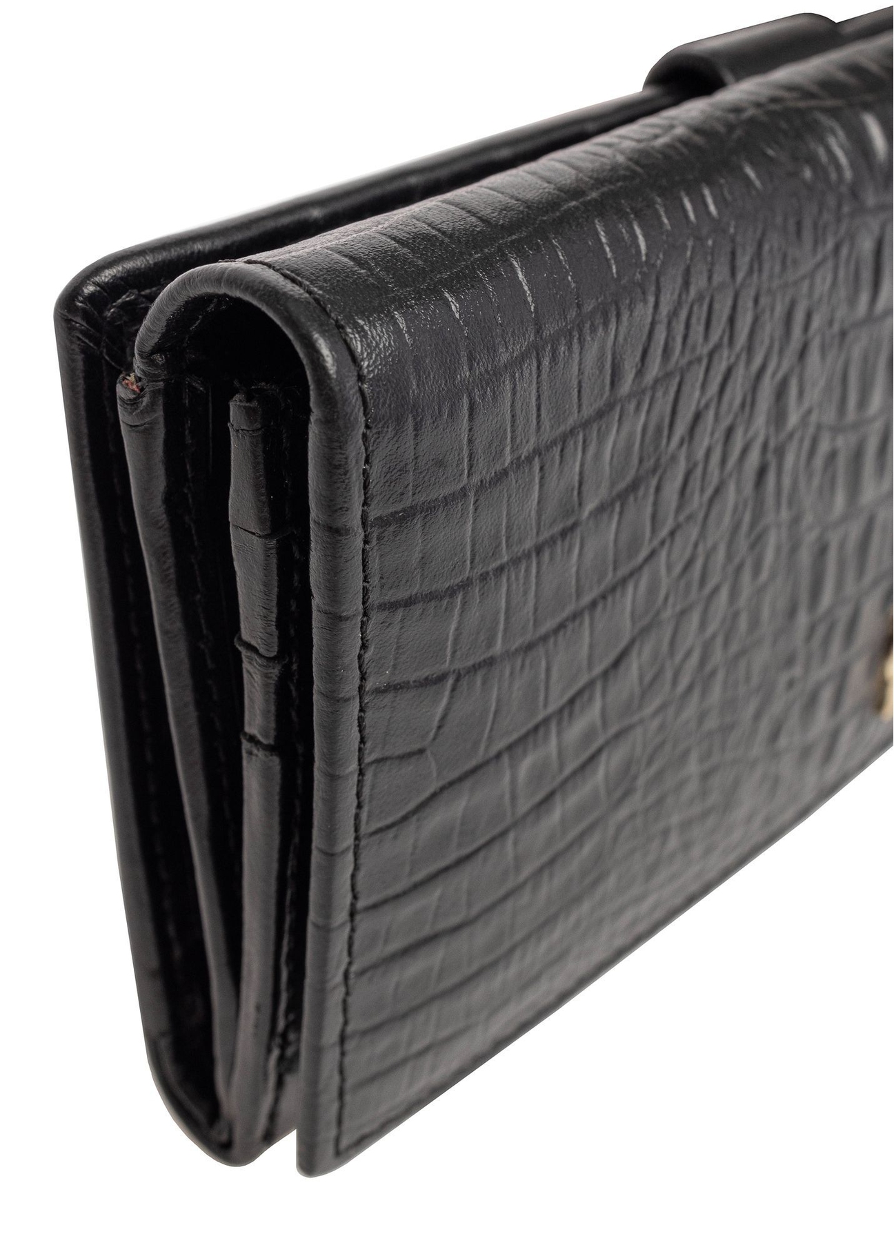 Schwarze Damen-Geldbörse aus Leder PORES-0909-9G(Z26), Detailaufnahme des Produkts auf weißem Hintergrund.