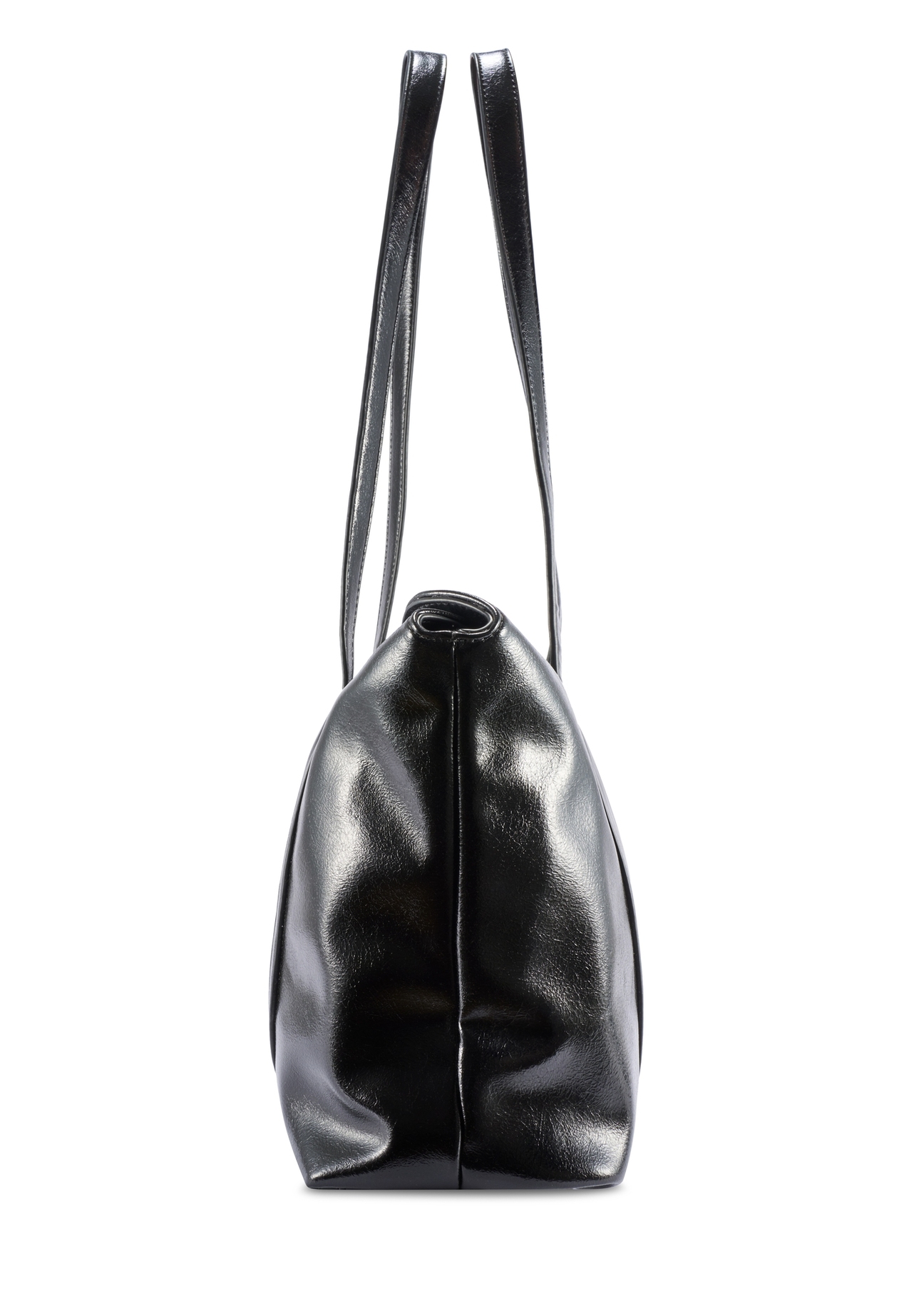 Čierna dámska nákupná taška TOREC-1206-9F(W26) - bočný pohľad na produkt, na bielom pozadí.