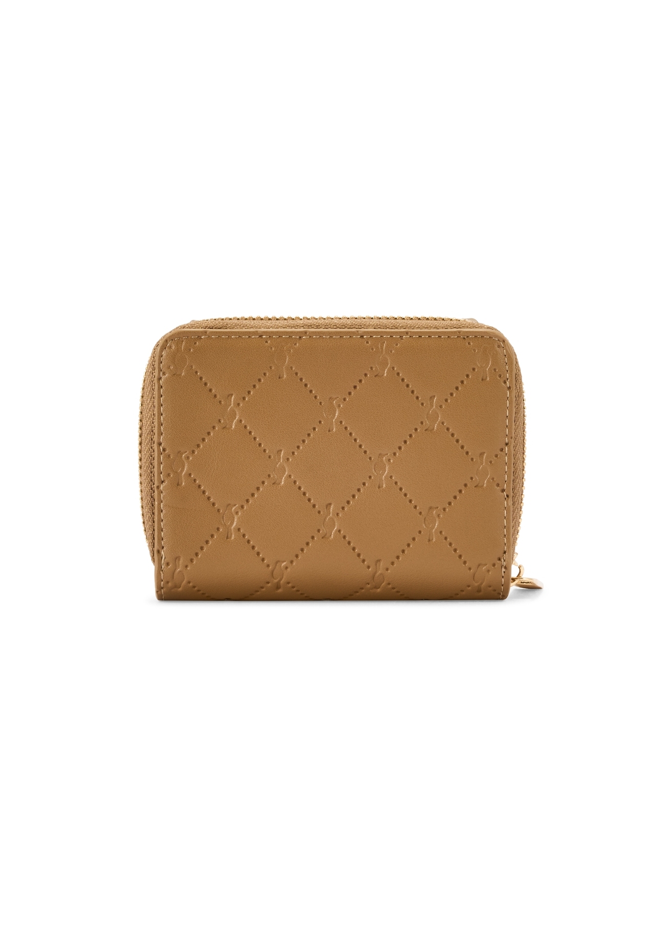 Malá béžová dámska peňaženka s monogramom POREC-0349A-81(Z25), pohľad na produkt zozadu na bielom pozadí.