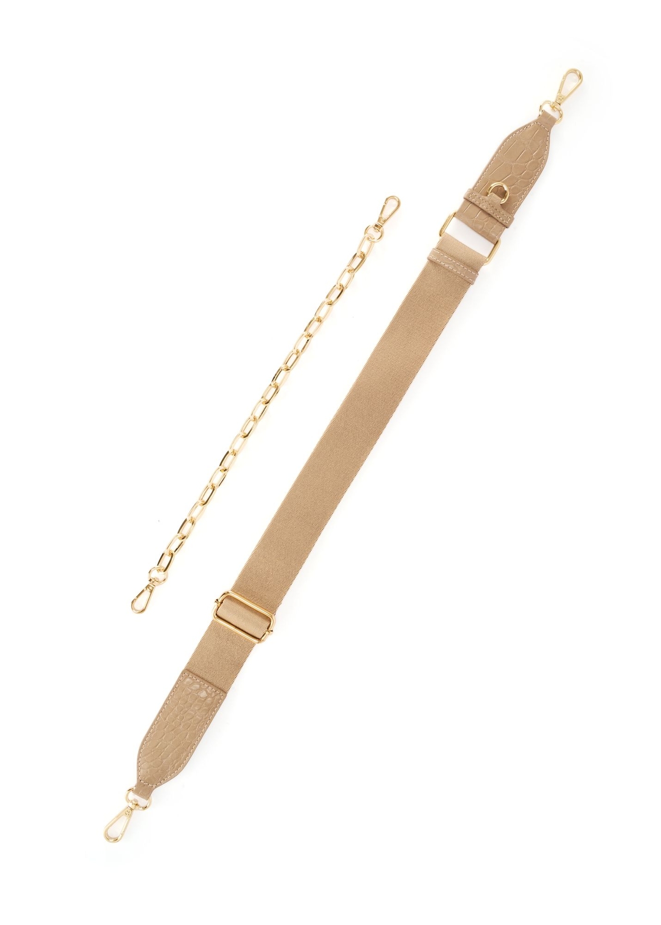 Malá béžová dámska kabelka v krokodílej farbe TOREC-1171-1B(W26) - pohľad na pruhy, na bielom podklade.