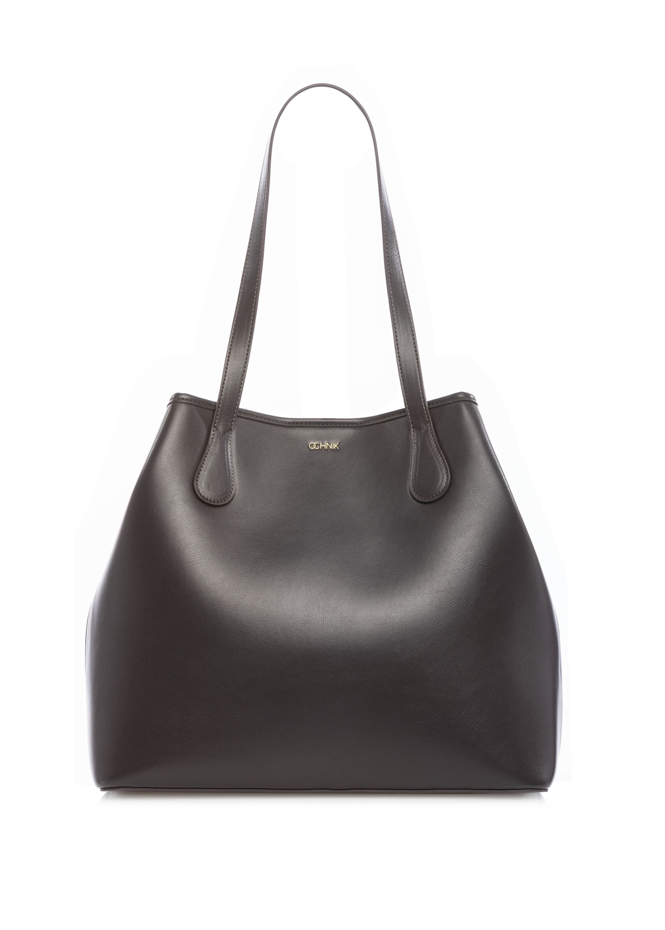 Hnedá dámska nákupná kabelka TOREC-1235-1H(W26), pohľad spredu na bielom pozadí.