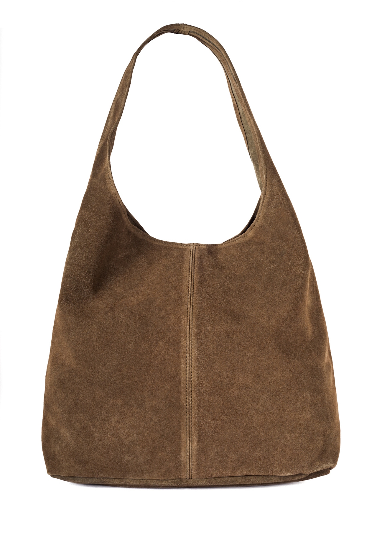 Dámska semišová nákupná taška khaki TORES-1177-57(Z25), pohľad zozadu na produkt na bielom pozadí.