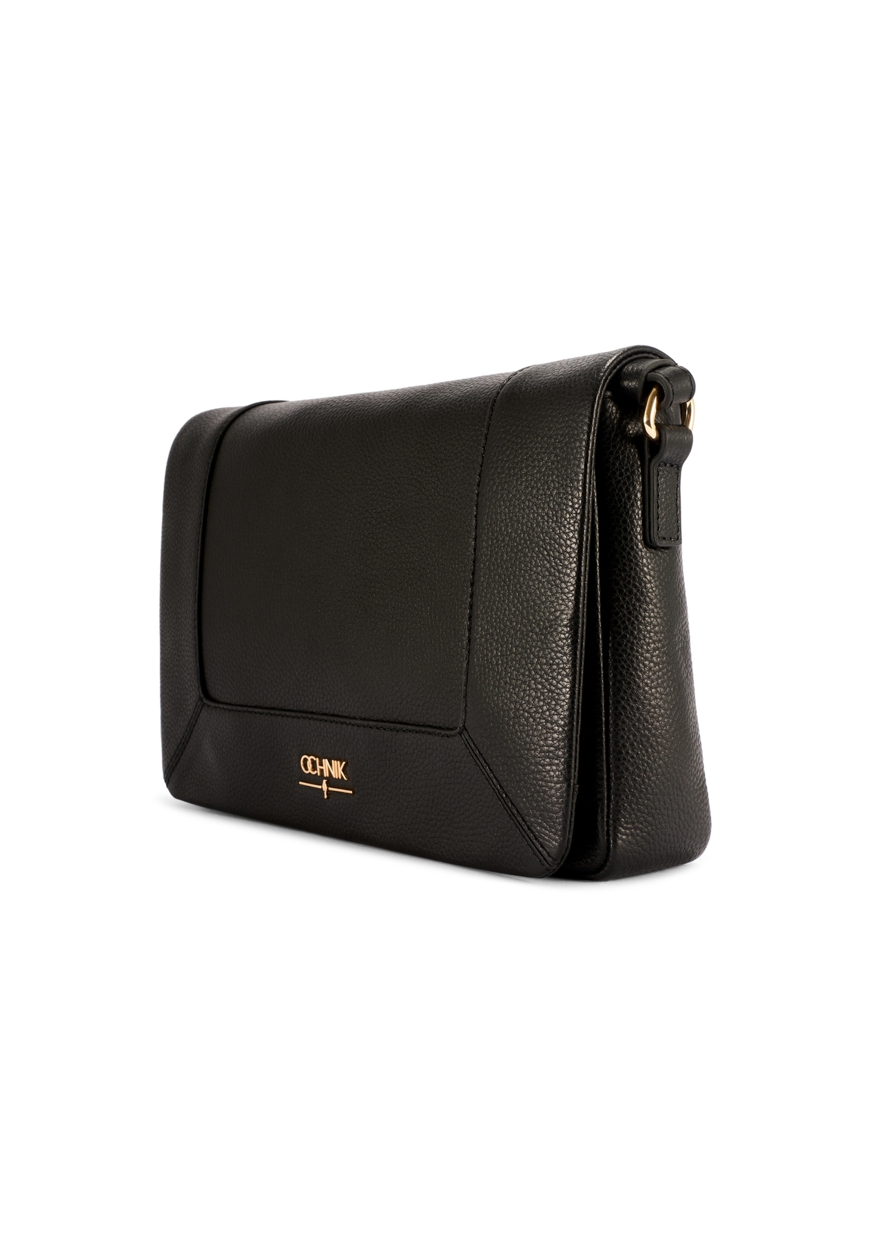 Čierna kožená taška cez rameno TORES-1266-9I(W26) - diagonálny pohľad na produkt, na bielom pozadí.