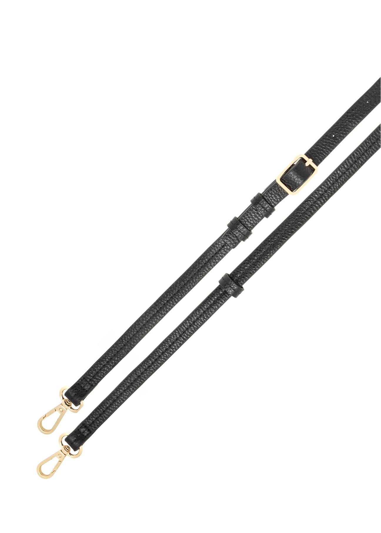 Čierna kožená nákupná kabelka TORES-1272-9I(W26), pohľad na popruh produktu na bielom pozadí.