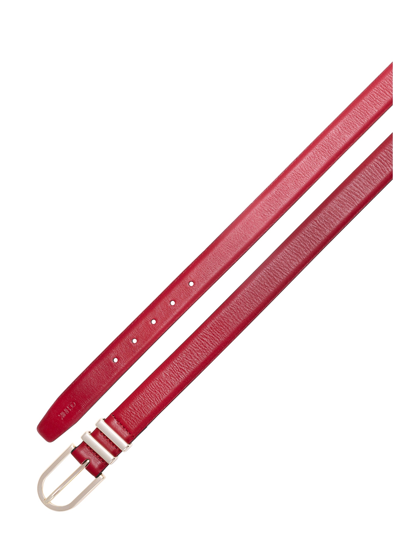 Dámsky kožený opasok v bordovej farbe PASDS-0159D-49(Z25), pohľad zhora na bielom pozadí.