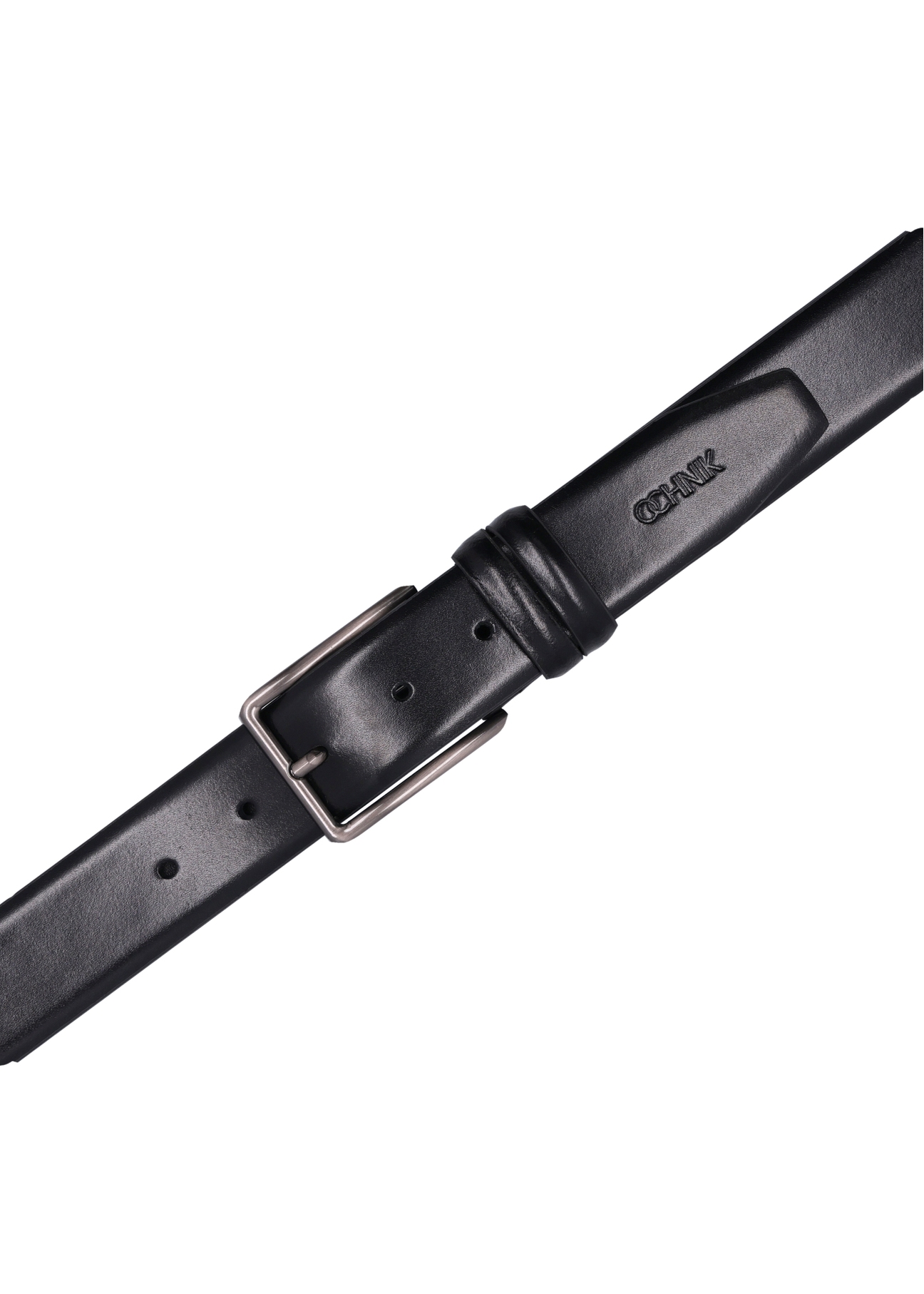 Pánsky čierny kožený opasok PASMS-0284-99(Z26), pohľad zhora na produkt na bielom pozadí.