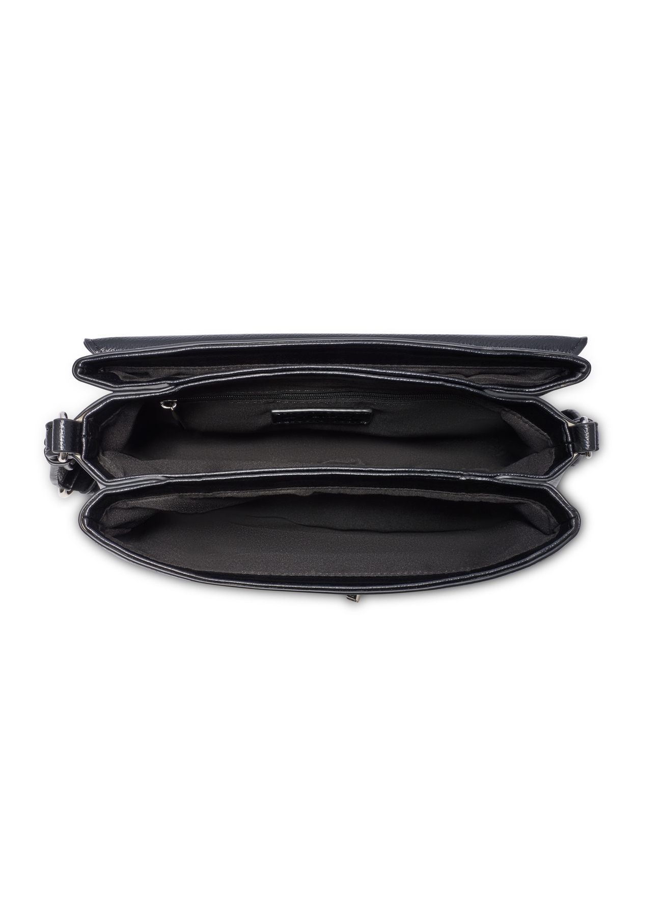 Čierna klasická dámska kabelka TOREC-1124-99(W26), pohľad na produkt vo vnútri na bielom pozadí.