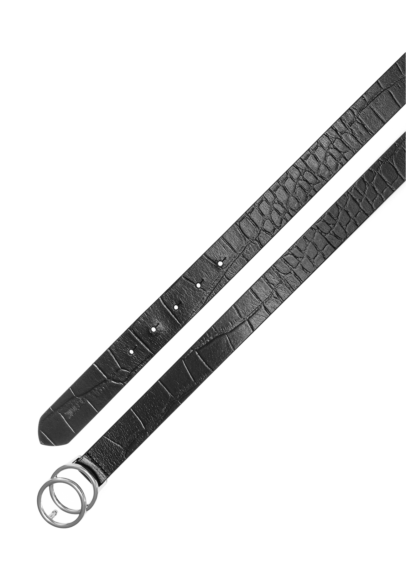 Čierny dámsky opasok s krokodílím motívom PASDS-0172E-99(Z25), pohľad na produkt zhora na bielom pozadí.