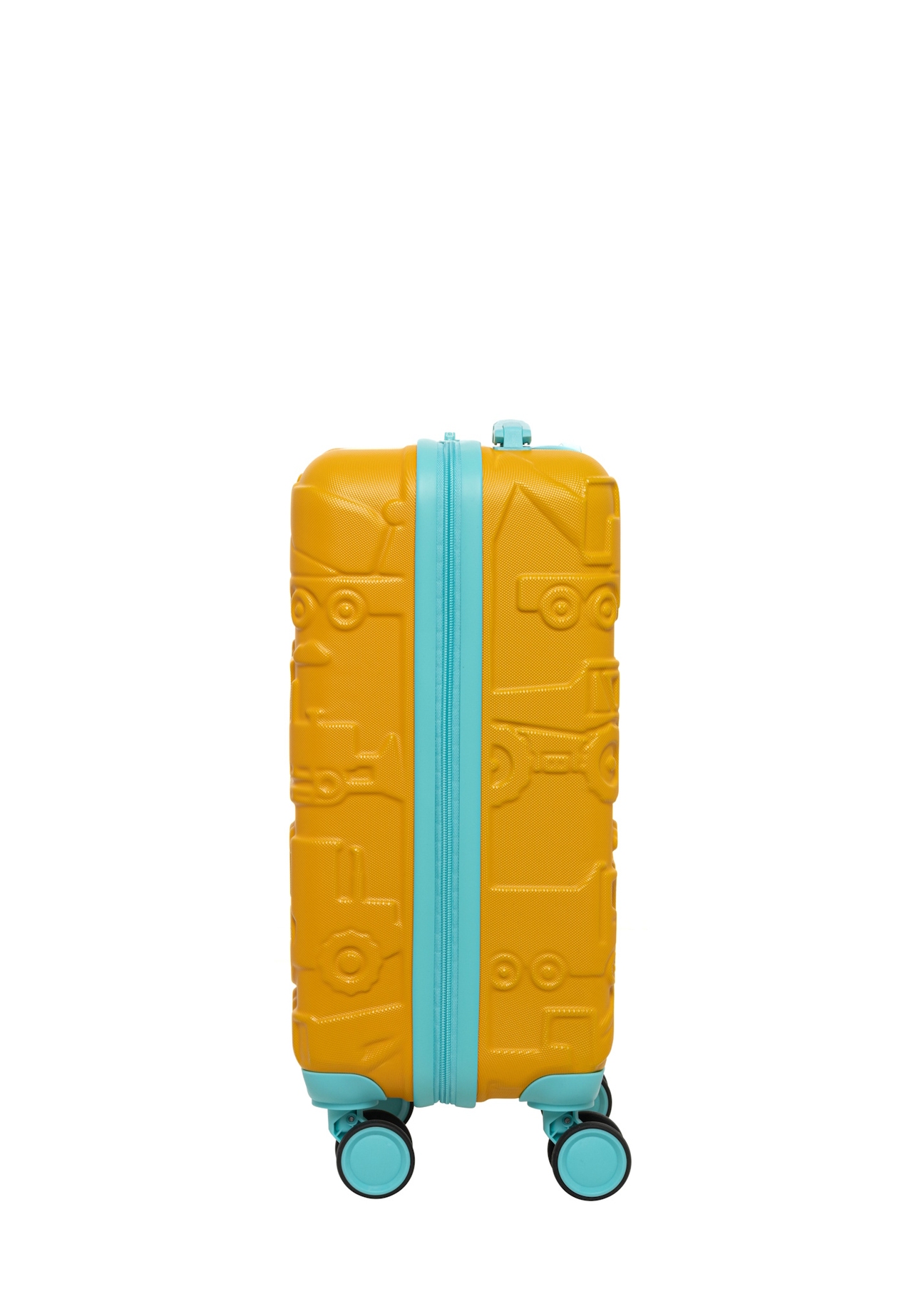 Malý oranžový kufor na kolieskach WALAB-0087-3B-18(W26), bočný pohľad na produkt na bielom pozadí.