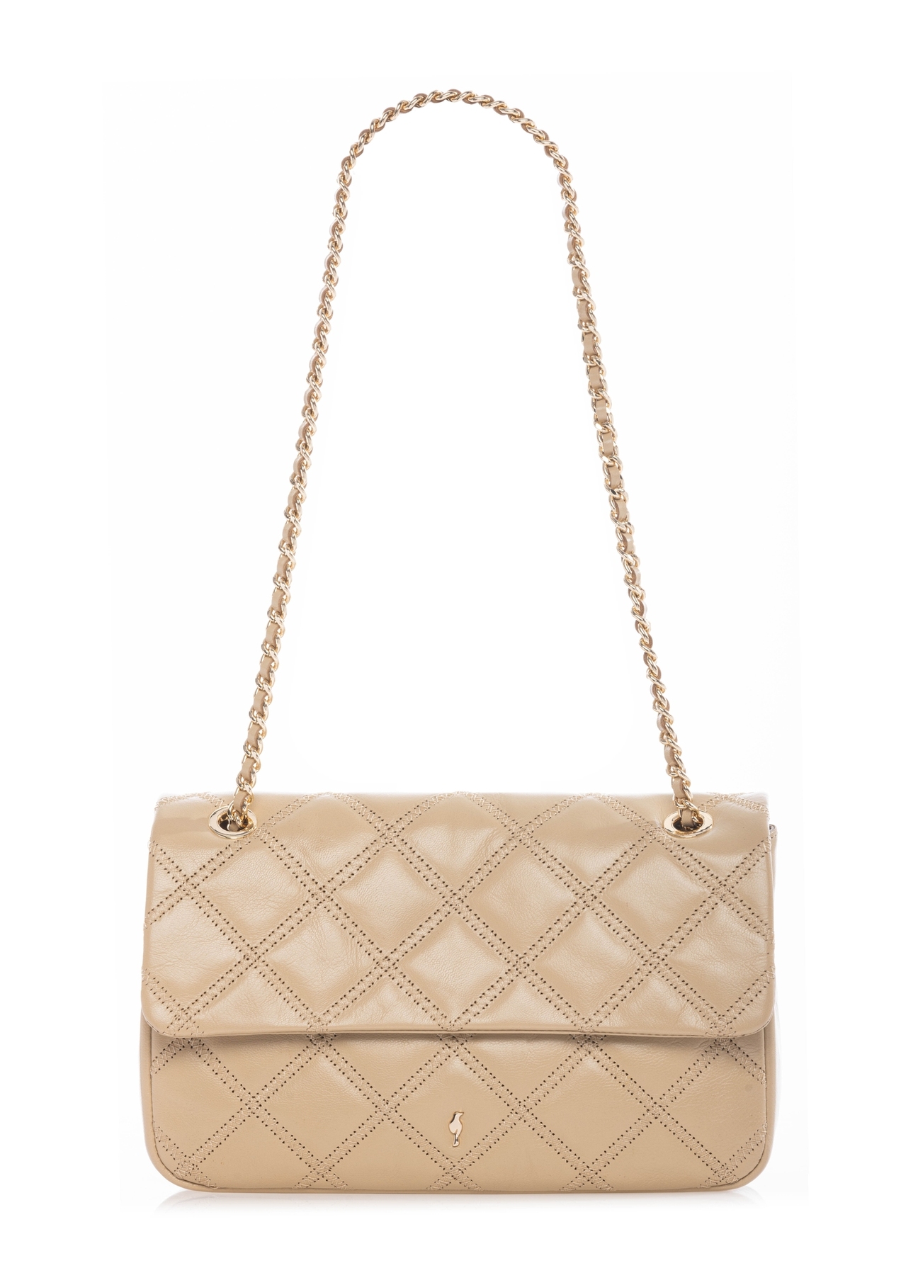 Bežová kožená dámska kabelka s retiazkou TORES-1110-1B(W26)