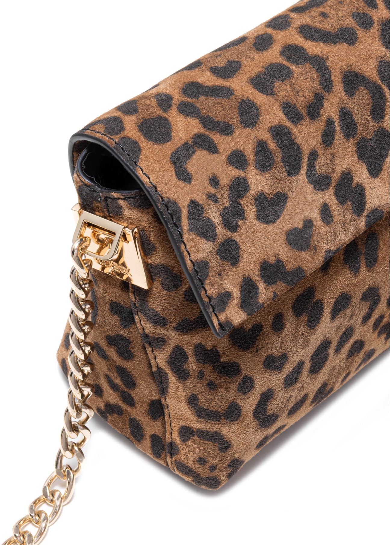 Dámska kožená kabelka s leopardím vzorom TORES-1170-86(Z25), detail produktu na bielom pozadí.