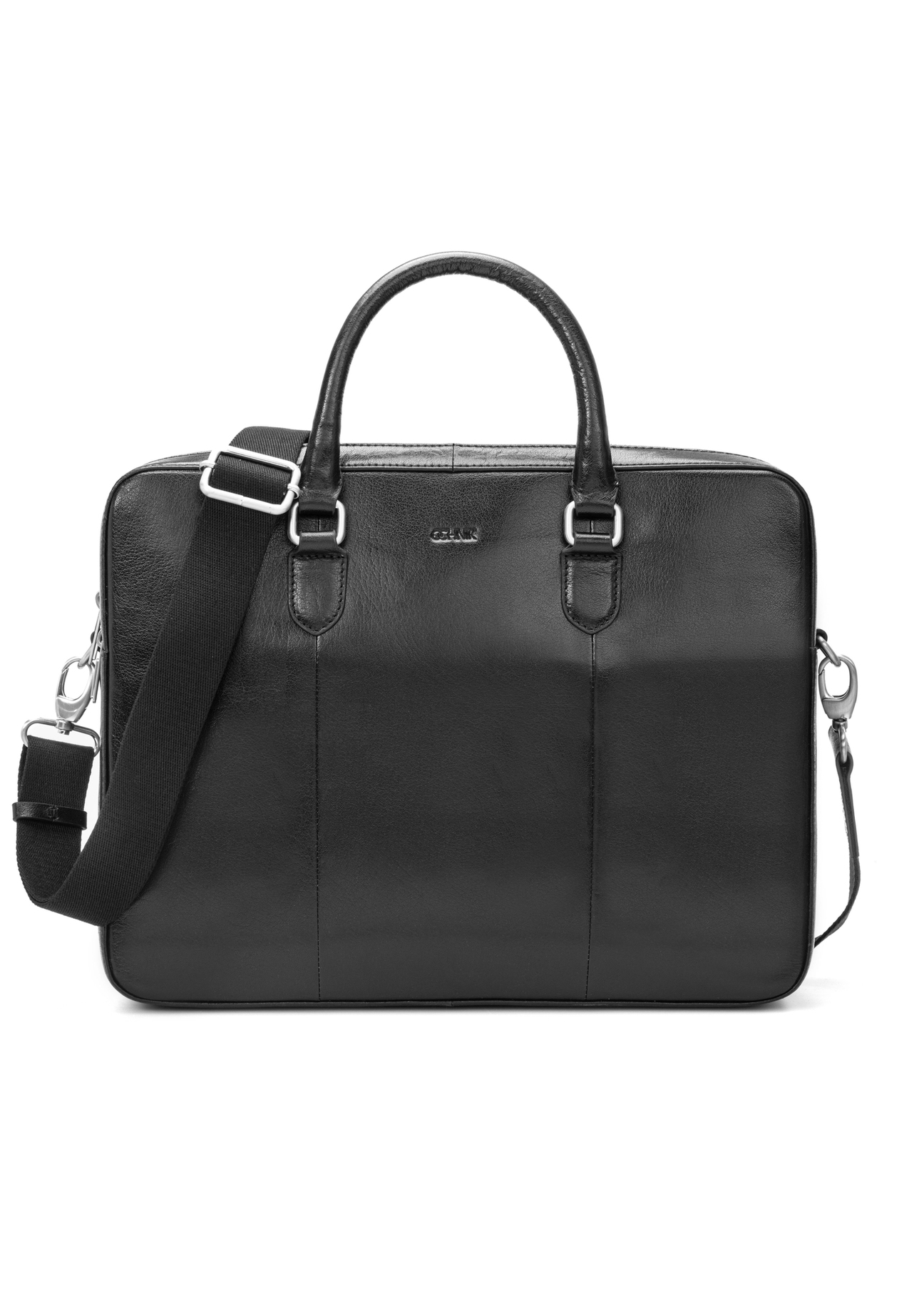 Čierna kožená pánska aktovka TORMS-0507-99(W26) - pohľad spredu na produkt, na bielom pozadí.