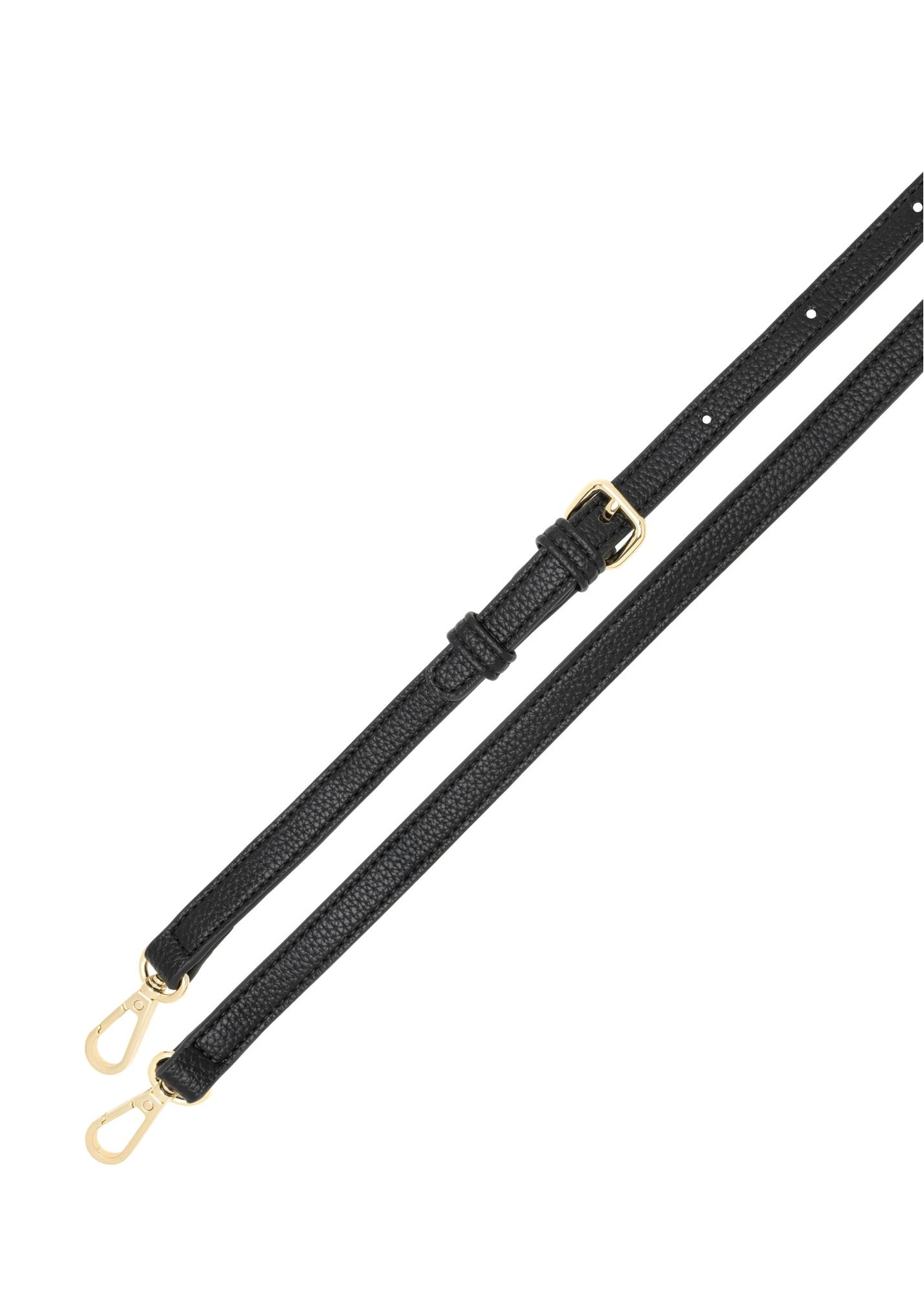 Čierna dámska kabelka s monogramom TOREC-1159-9P(W26) - pohľad zhora na popruhy na bielom pozadí.