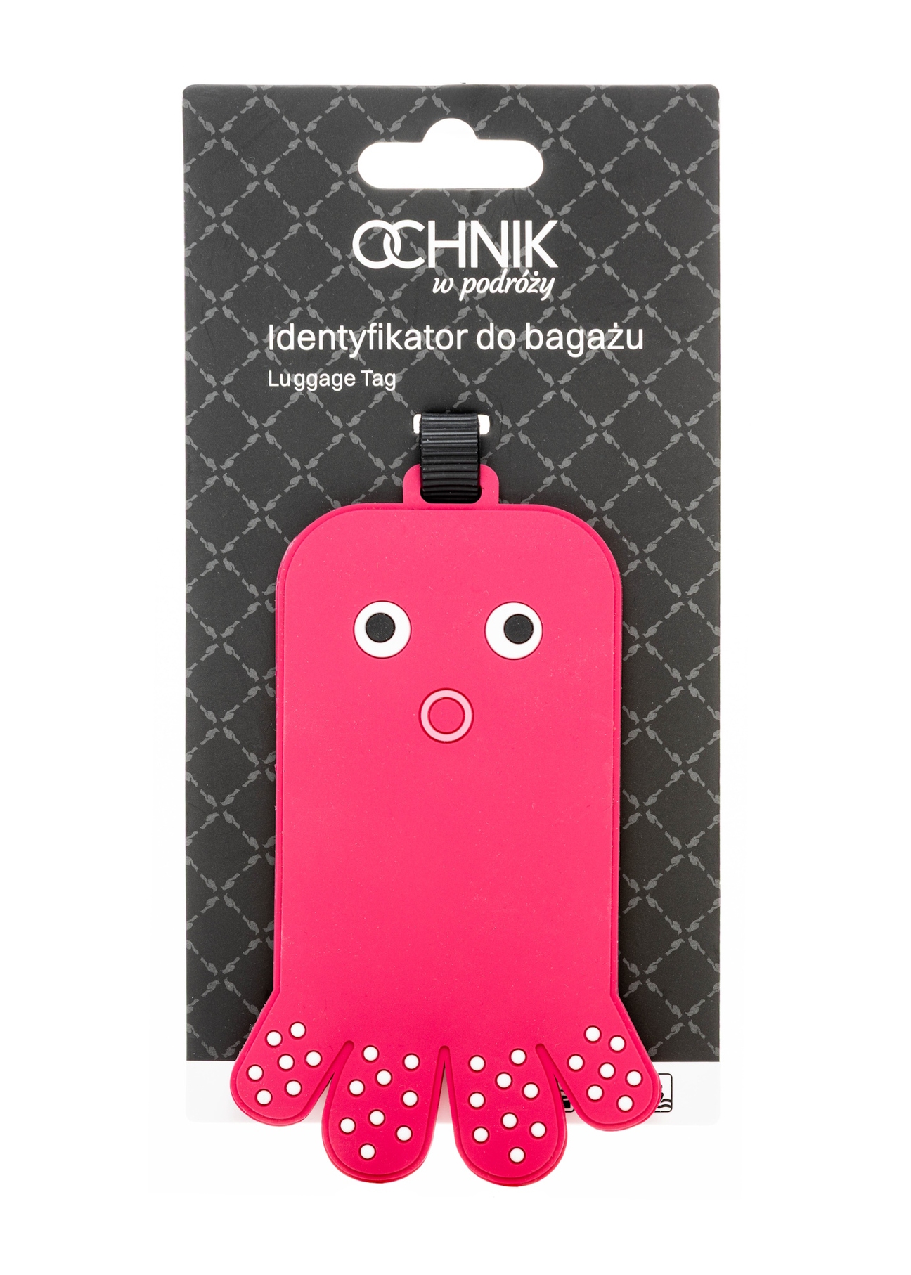 Menovka na batožinu AW-012-0004-5E(W26), pohľad na produkt s obalom na bielom pozadí.