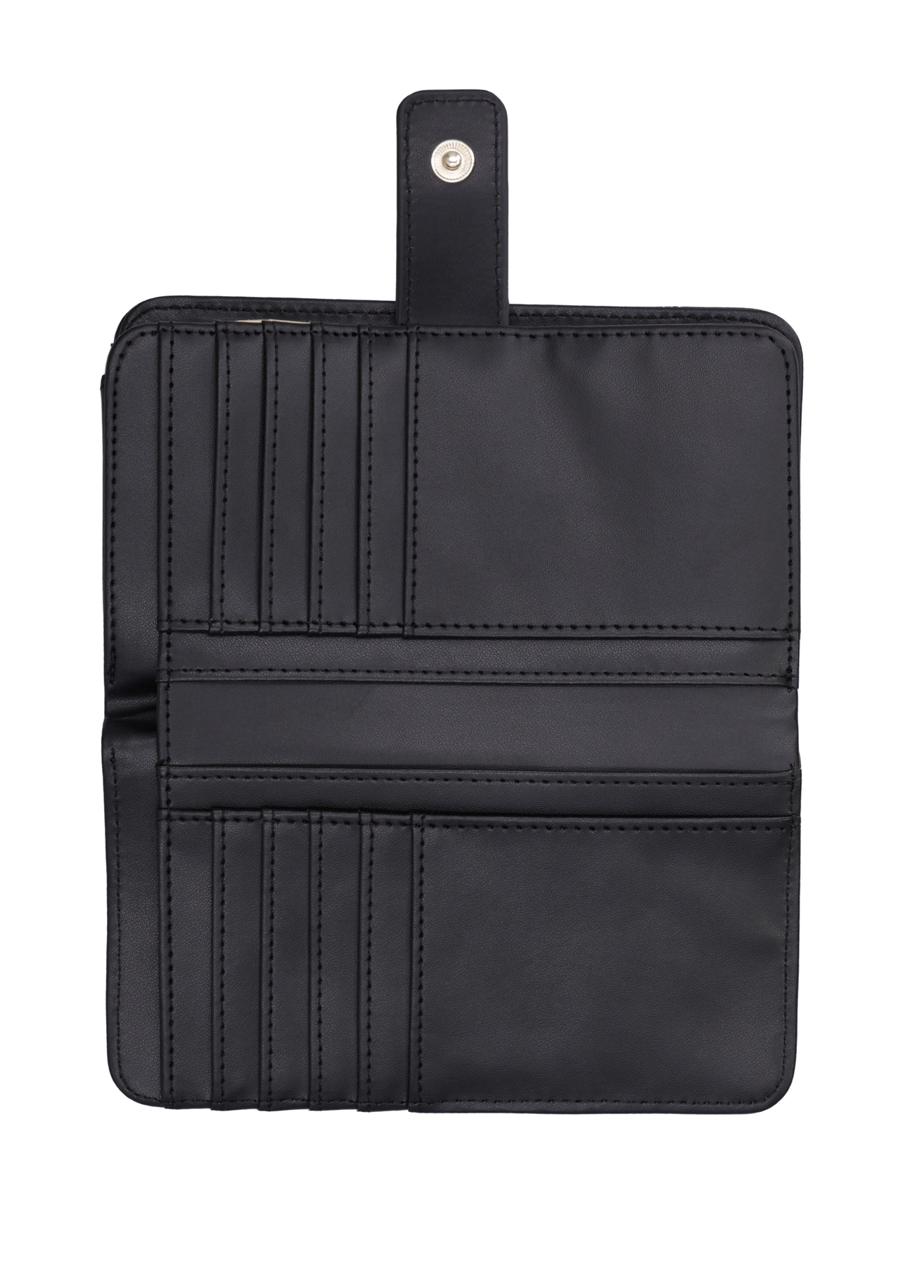 Čierna dámska peňaženka s monogramom POREC-0391A-9P(Z26), pohľad na produkt vo vnútri na bielom pozadí.