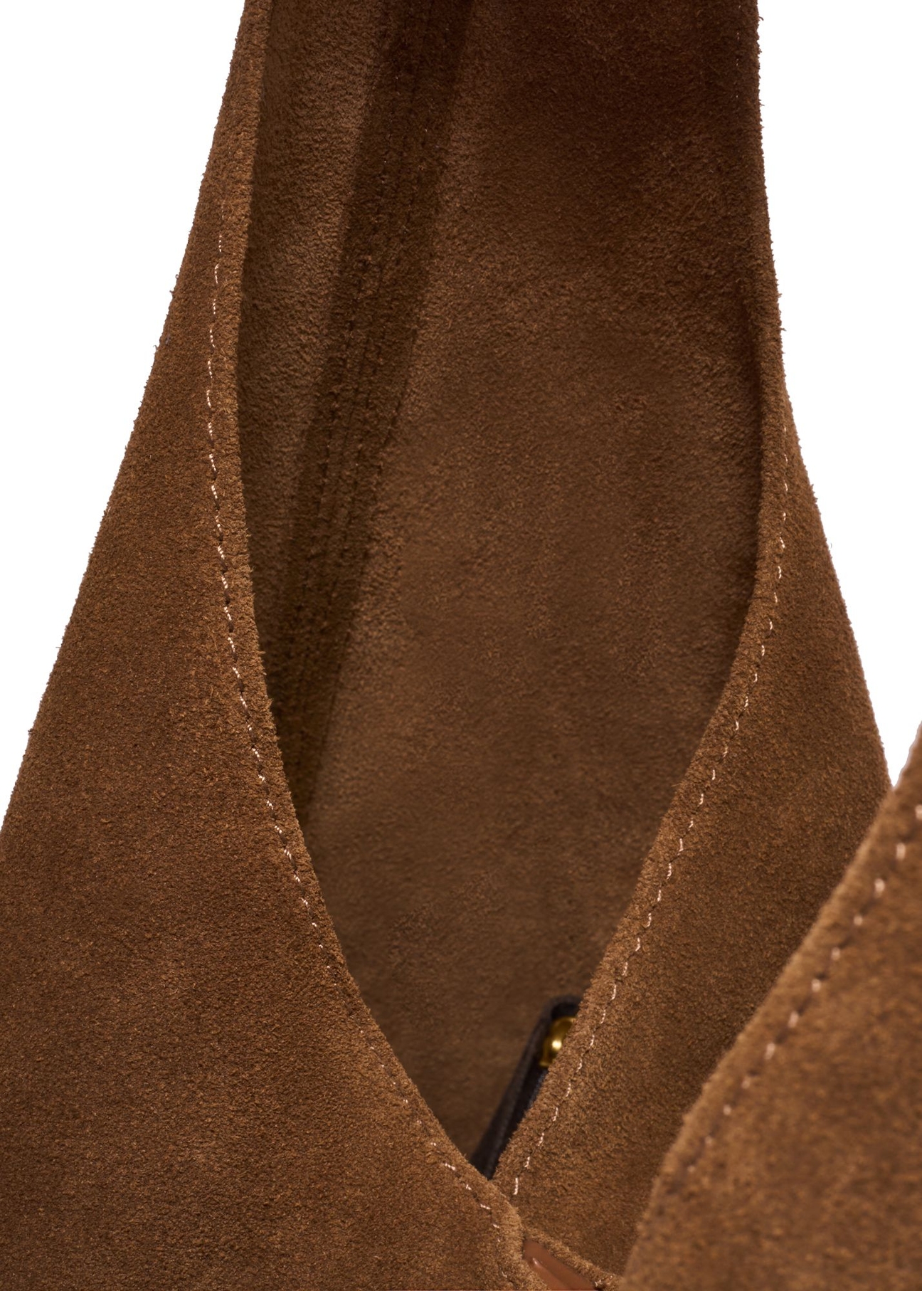 Shopper-Tasche aus cognacfarbenem Wildleder TORES-1403-1F(Z26) - Detailaufnahme auf weißem Hintergrund.