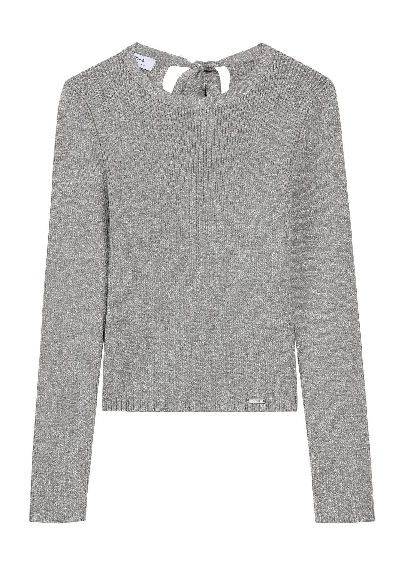 Dámska strieborná rebrovaná blúzka LSLDT-0050-91(Z25), pohľad spredu na bielom pozadí.