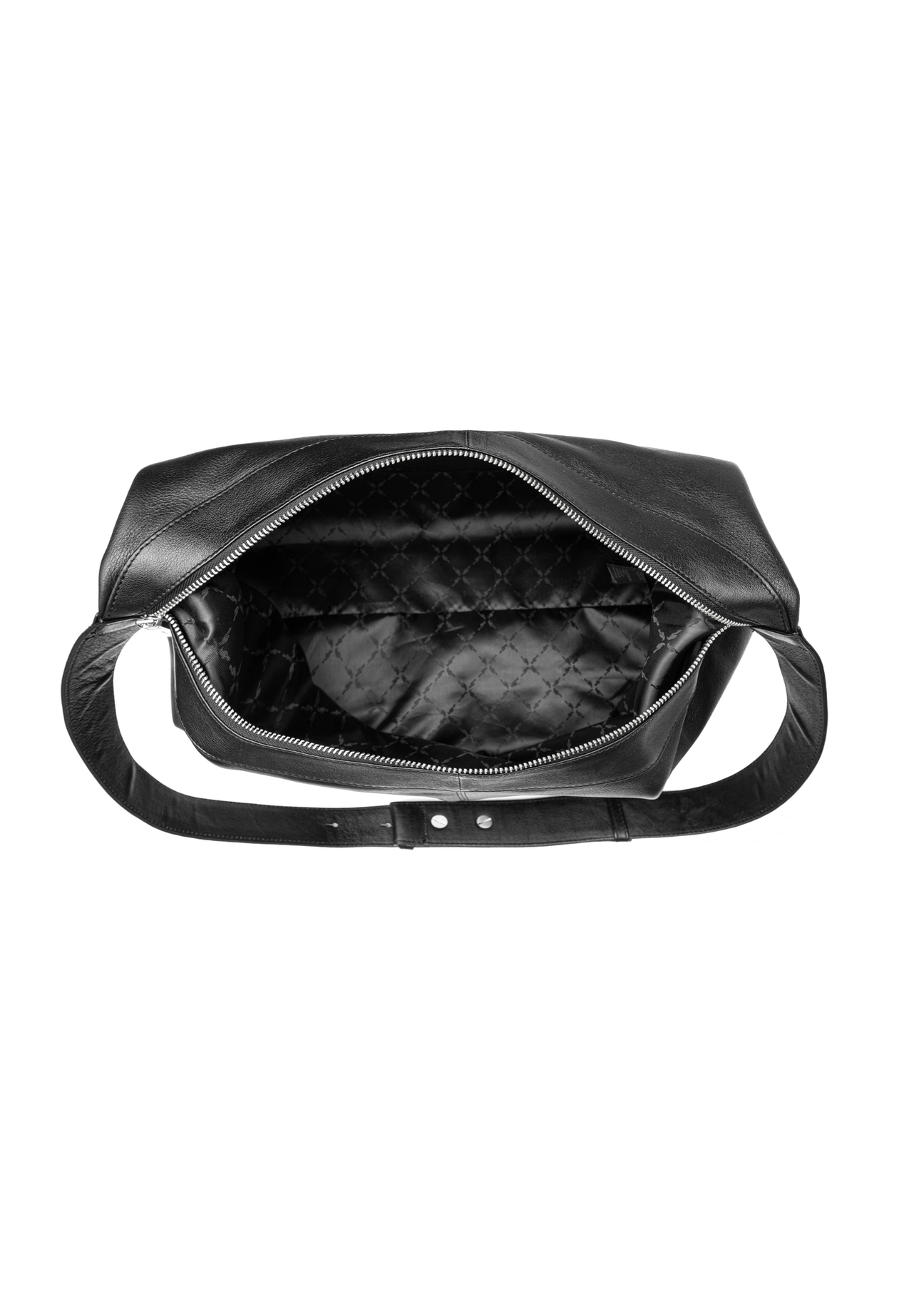 Čierna kožená veľká kabelka TORES-1239-99(W26), pohľad na produkt zhora na bielom pozadí.