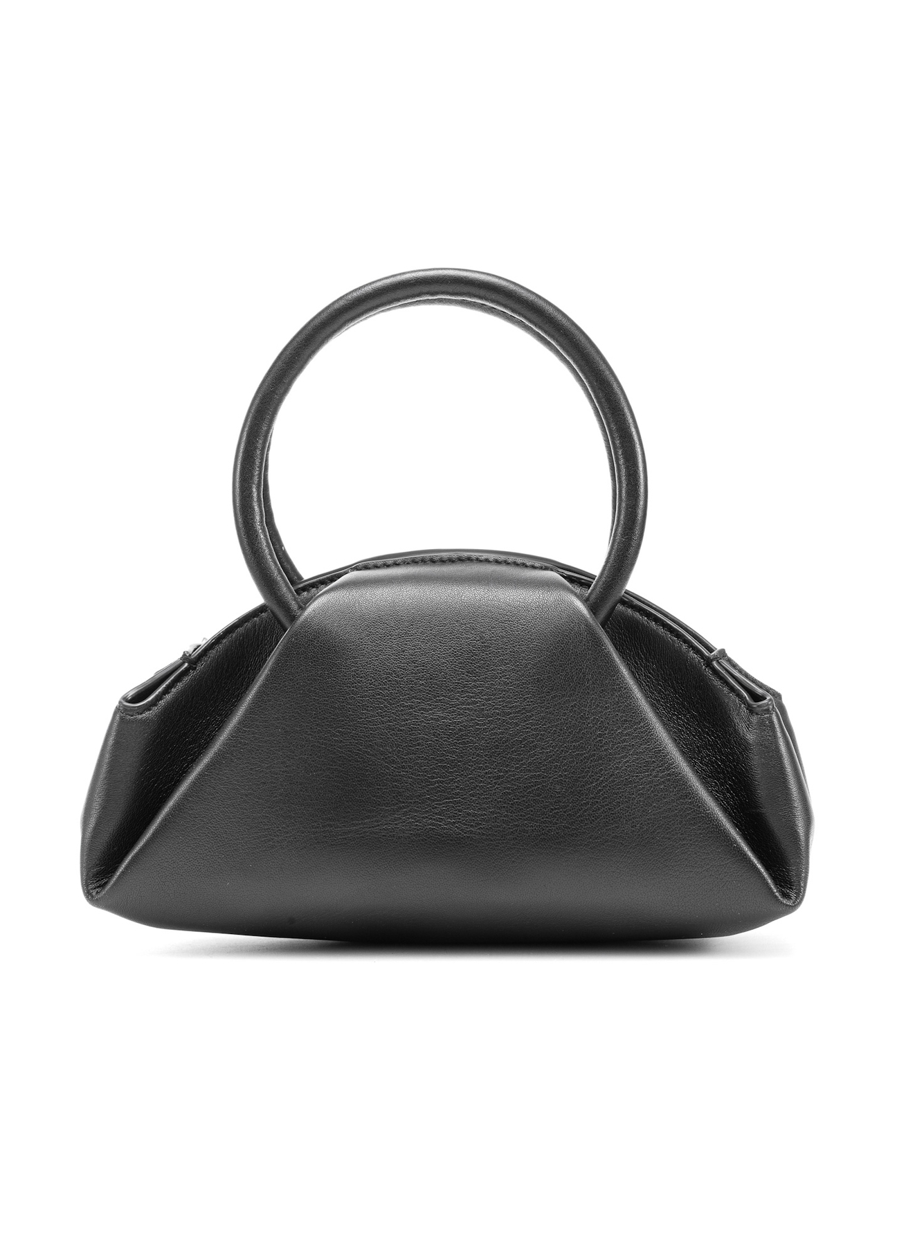 Čierna mini taška s horným uchom TORES-1203-99(Z25), pohľad zozadu na produkt na bielom pozadí.