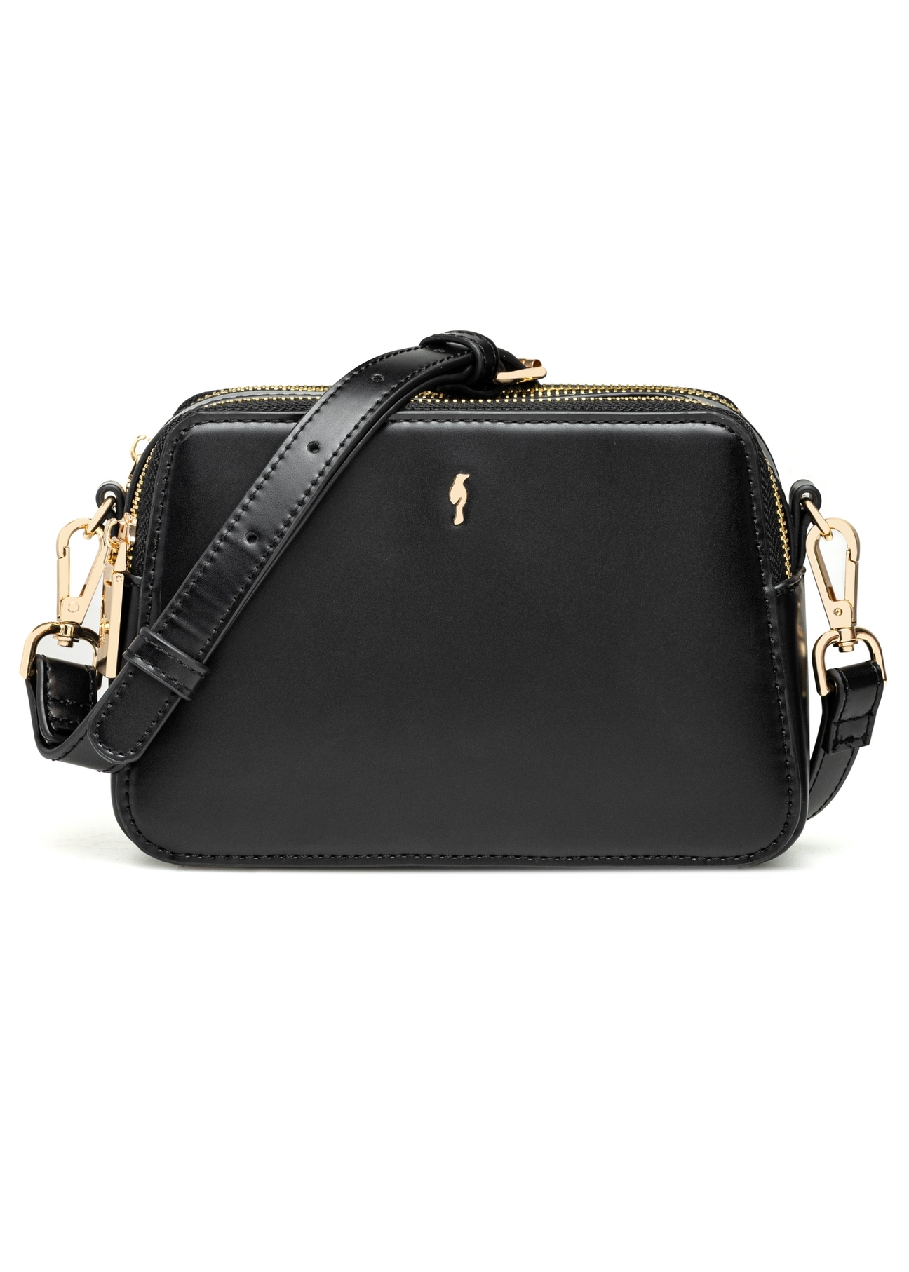 Čierna malá dámska kabelka TOREC-1126-99(W26), pohľad na produkt spredu na bielom pozadí.