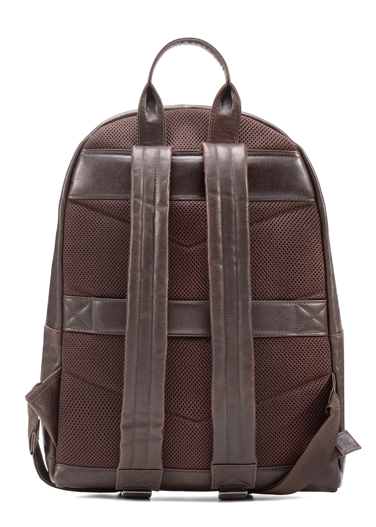 Pánsky kožený batoh tmavohnedého odtieňa TORMS-0458-89(Z25), pohľad na produkt zozadu na bielom pozadí.