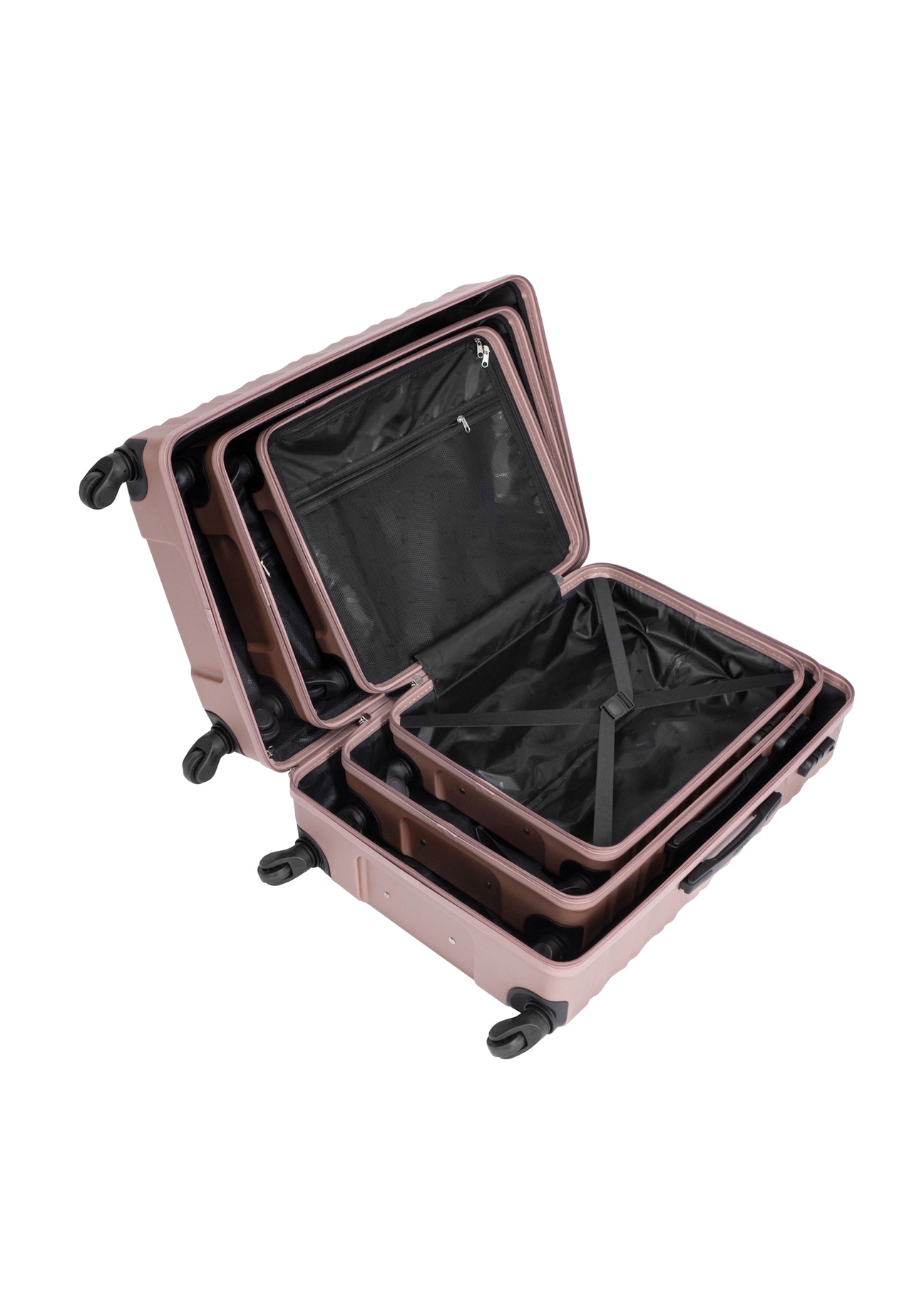 Sada kufrov na kolieskach WALAB-0081-5X(W26) s rozmermi 19'/24'/28', pohľad na produkt vo vnútri na bielom pozadí.