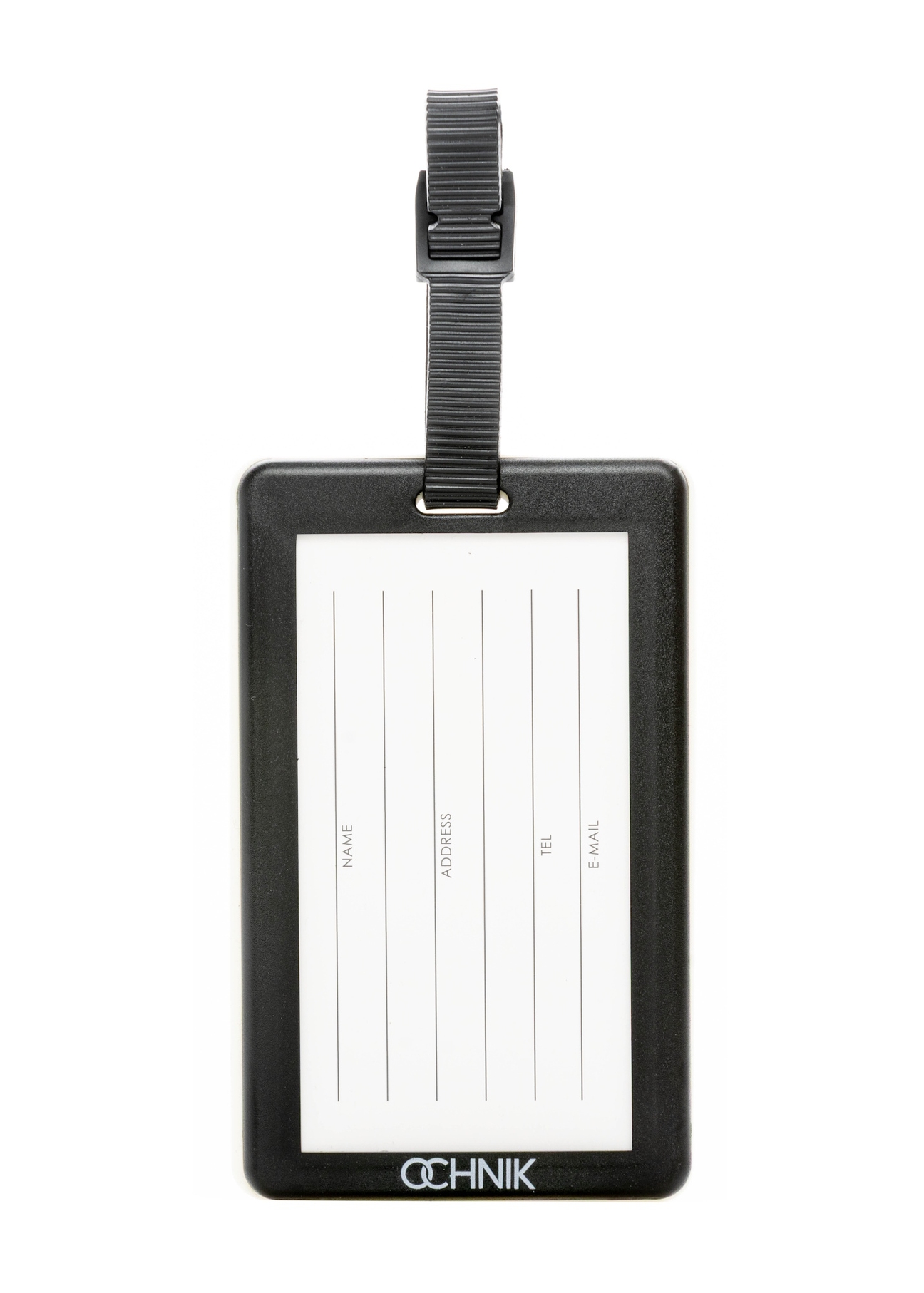 Menovka na batožinu AW-012-0016-0P(W26), pohľad zozadu na bielom pozadí.