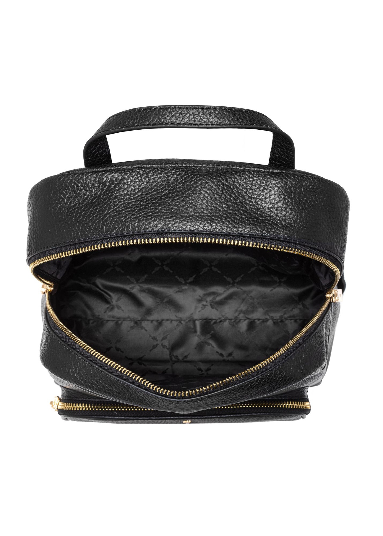 Čierny kožený dámsky batoh TORES-1072E-9I(W26) - pohľad na produkt zhora, na bielom pozadí.