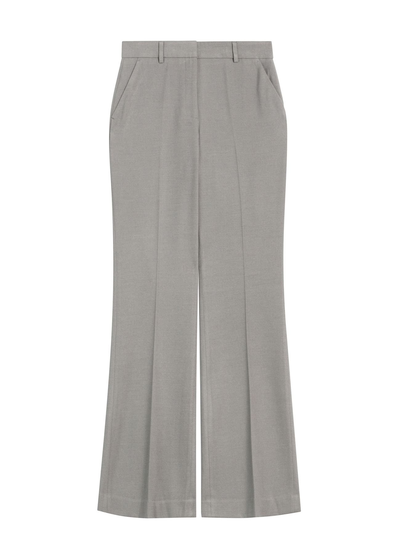 Dámske nohavice sivej farby SPODT-0113-91(Z25), pohľad na produkt spredu na bielom pozadí.