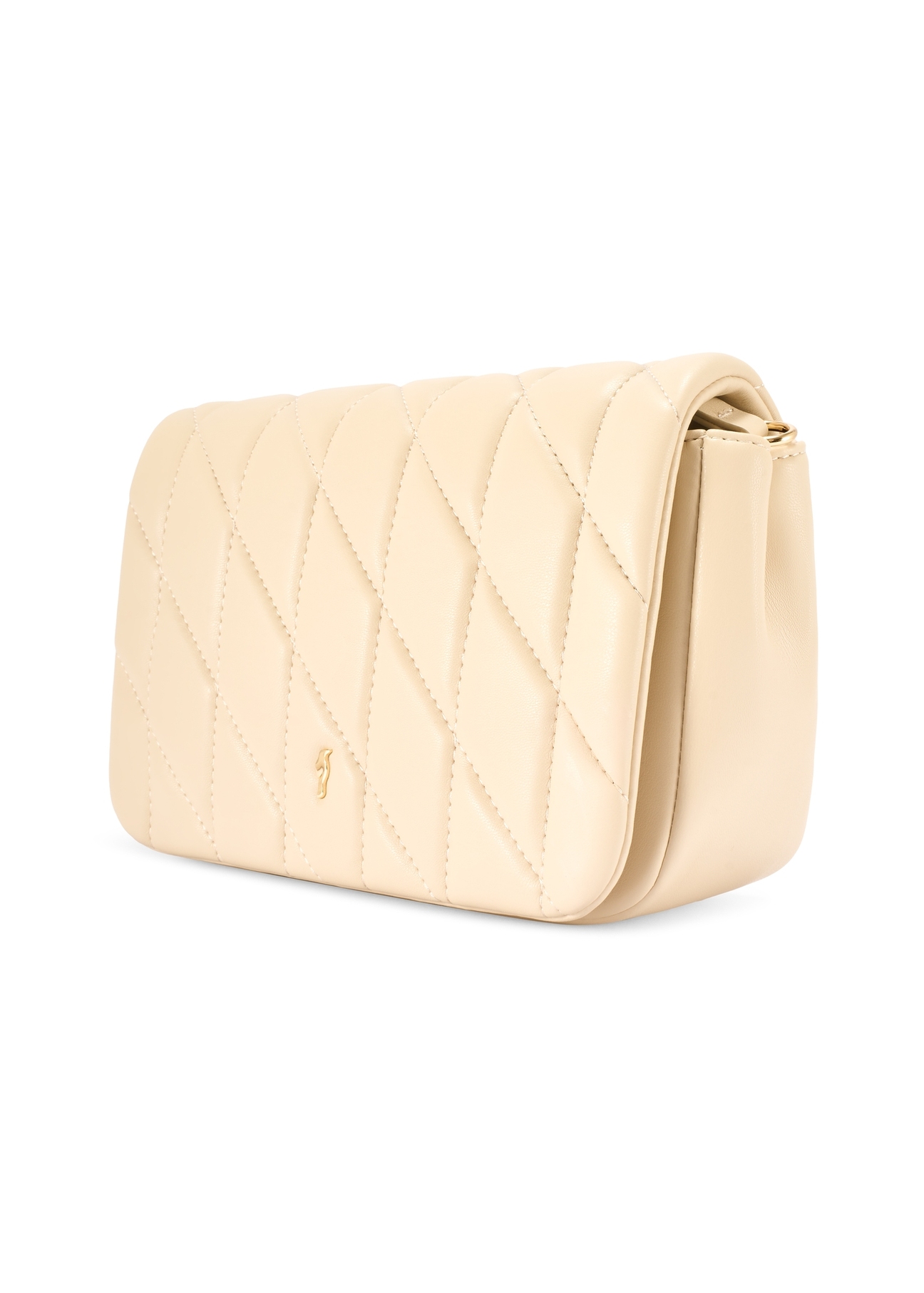 Dámska krémová kabelka s prešívaním TOREC-1151-0B(W26) - diagonálny pohľad na produkt, na bielom podklade.