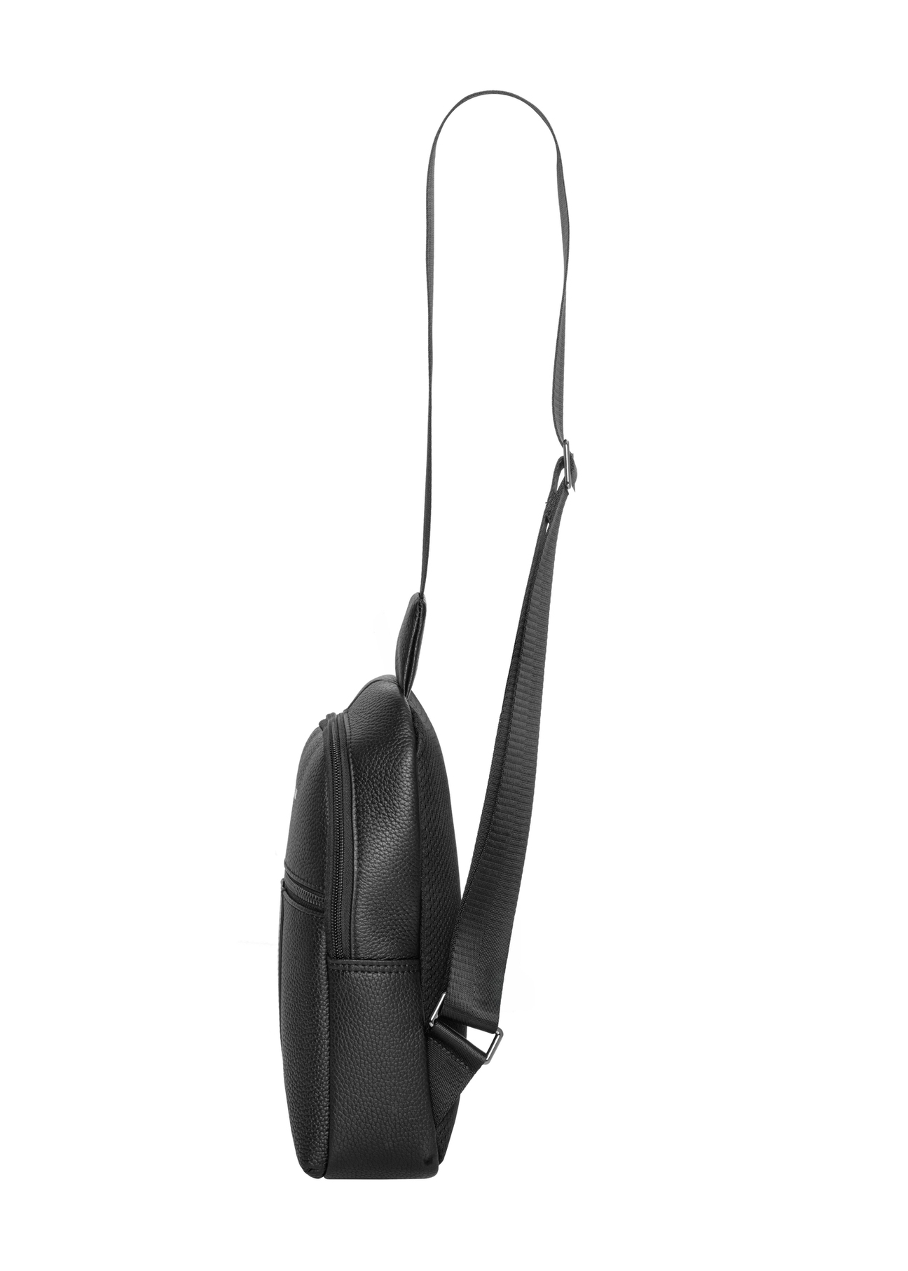 Black men's leather crossbody bag TORMS-0538-9I(Z26), side view of the product on a white background.