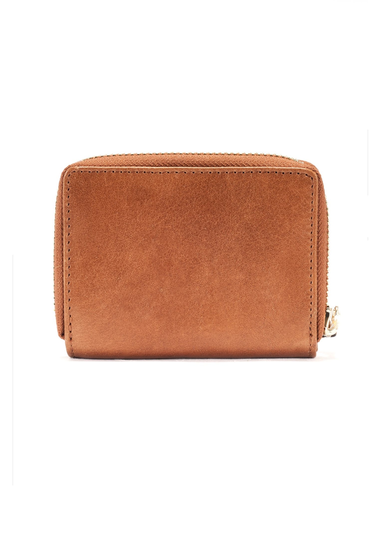 Malá dámska kožená peňaženka v koňakovej farbe PORES-0963-1F(W26), pohľad na produkt zozadu na bielom pozadí.