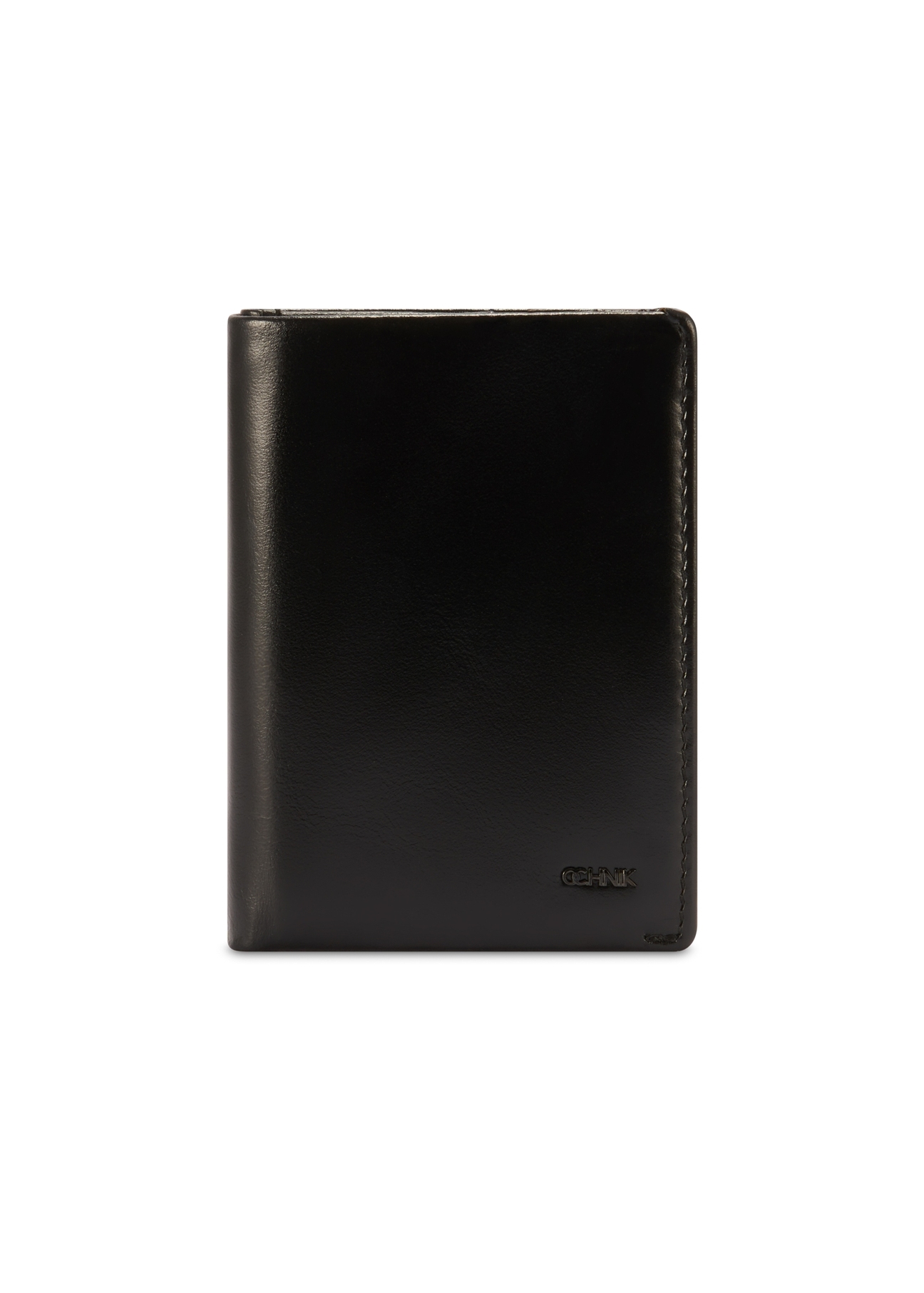 Čierna malá kožená pánska peňaženka PORMS-0664-99(Z25), pohľad na produkt spredu na bielom pozadí.