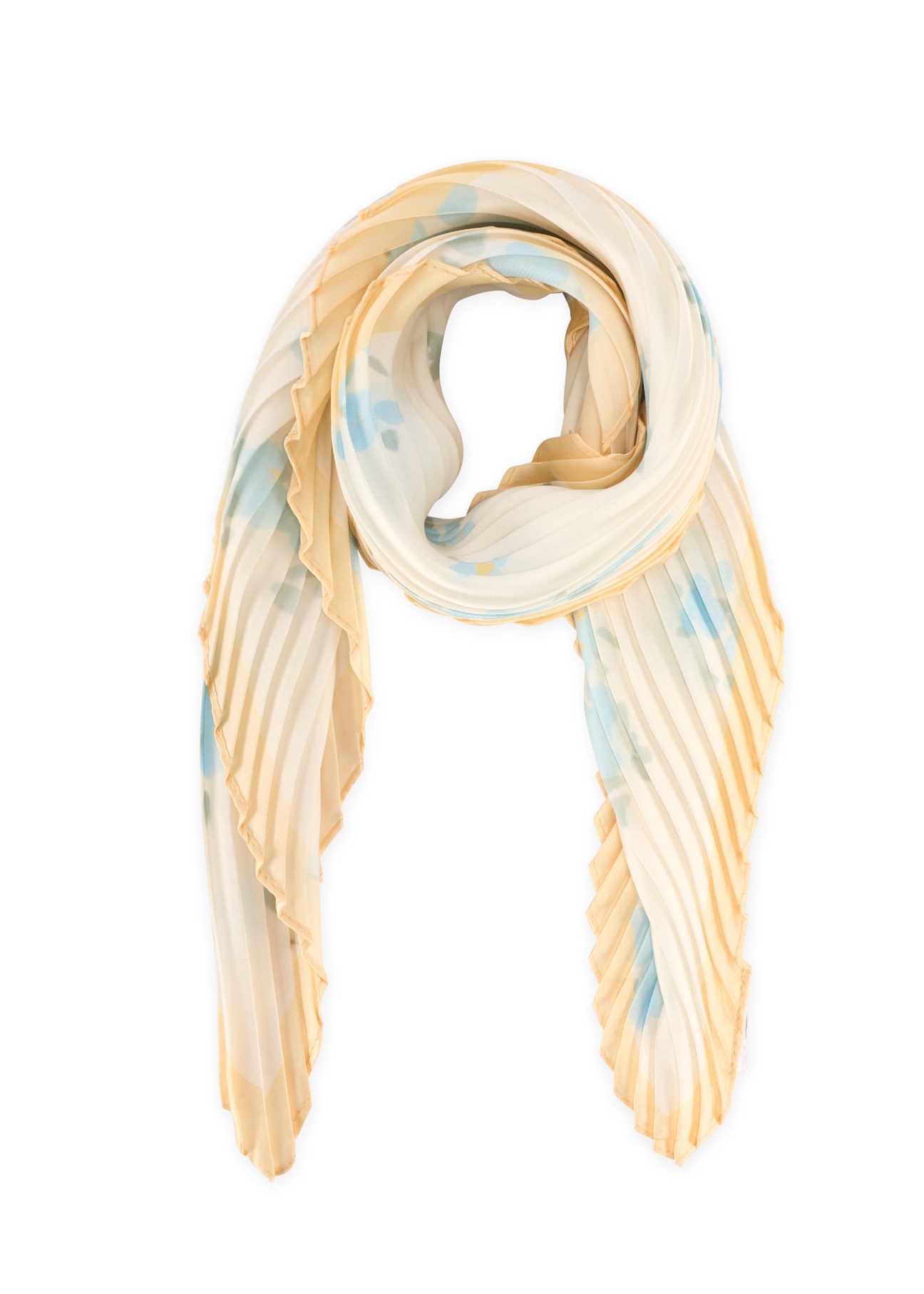 Dámska šatka s modrými kvetmi SZADT-0194-7P(W26), pohľad spredu na bielom pozadí.