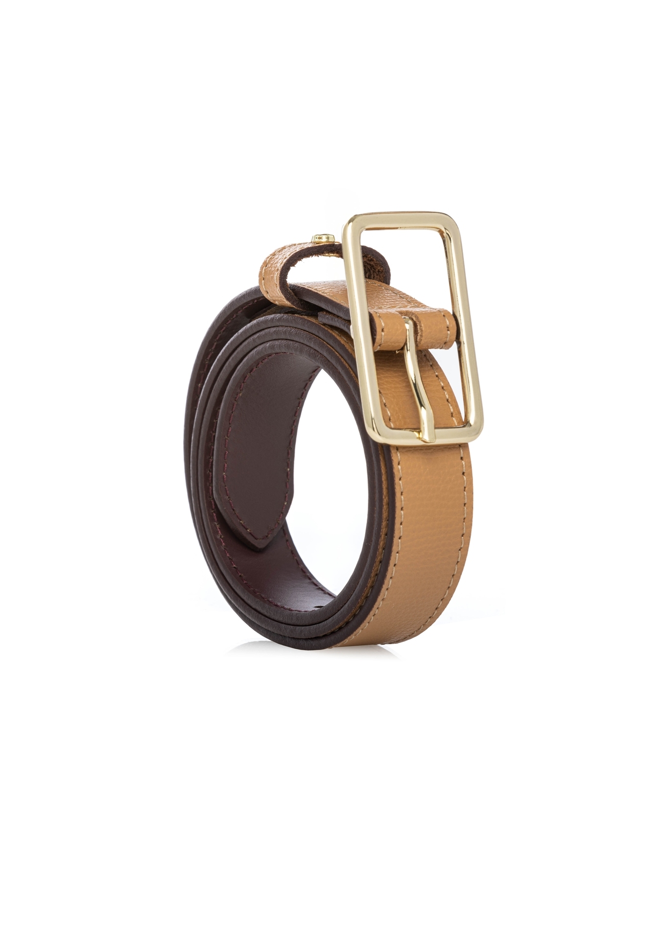 Dámsky kožený opasok béžovej farby PASDS-0307-1C(W26) - pohľad spredu na produkt, na bielom pozadí.